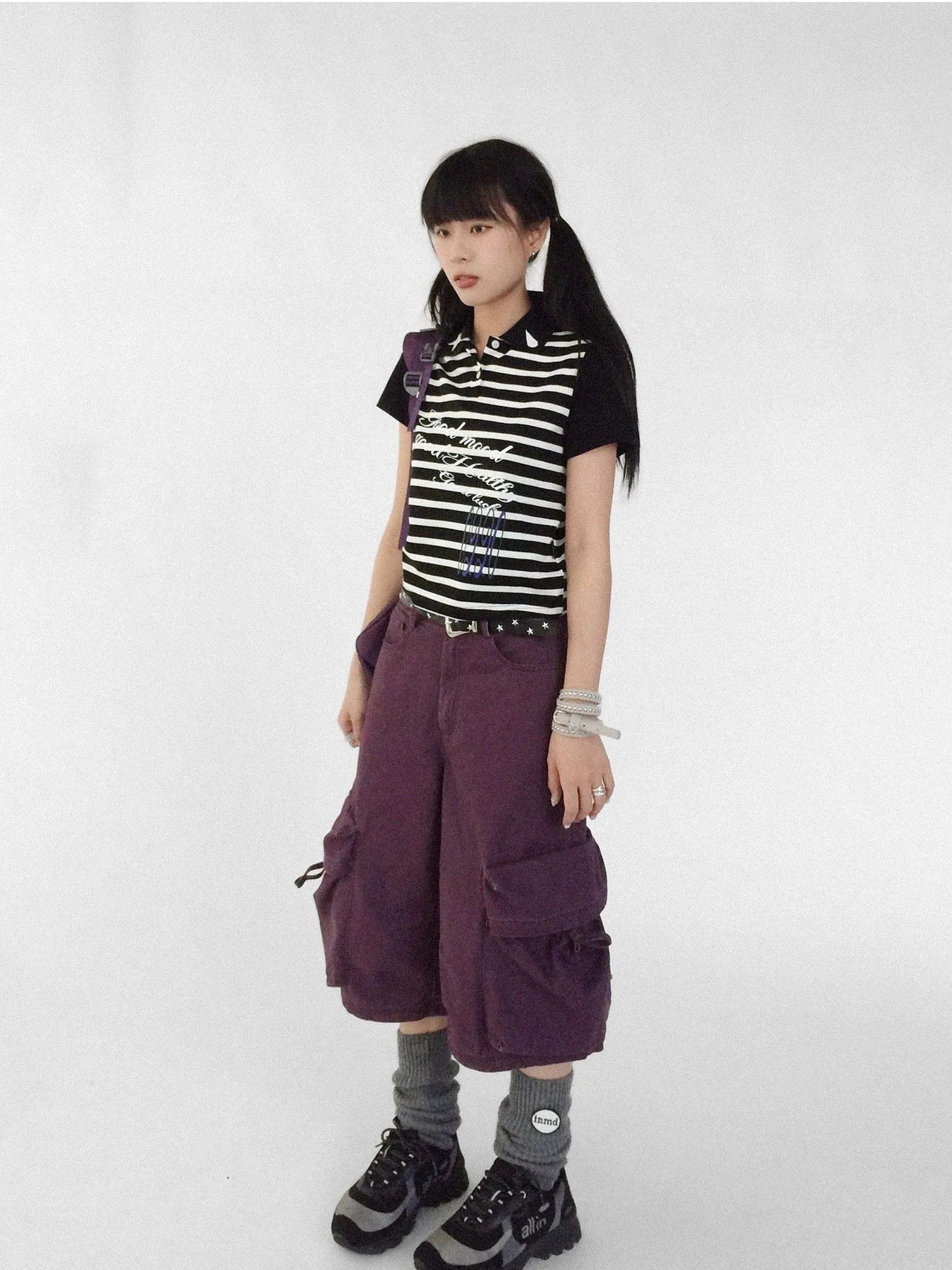 Striped Polo Star Print Collar Relaxed Fit Tee