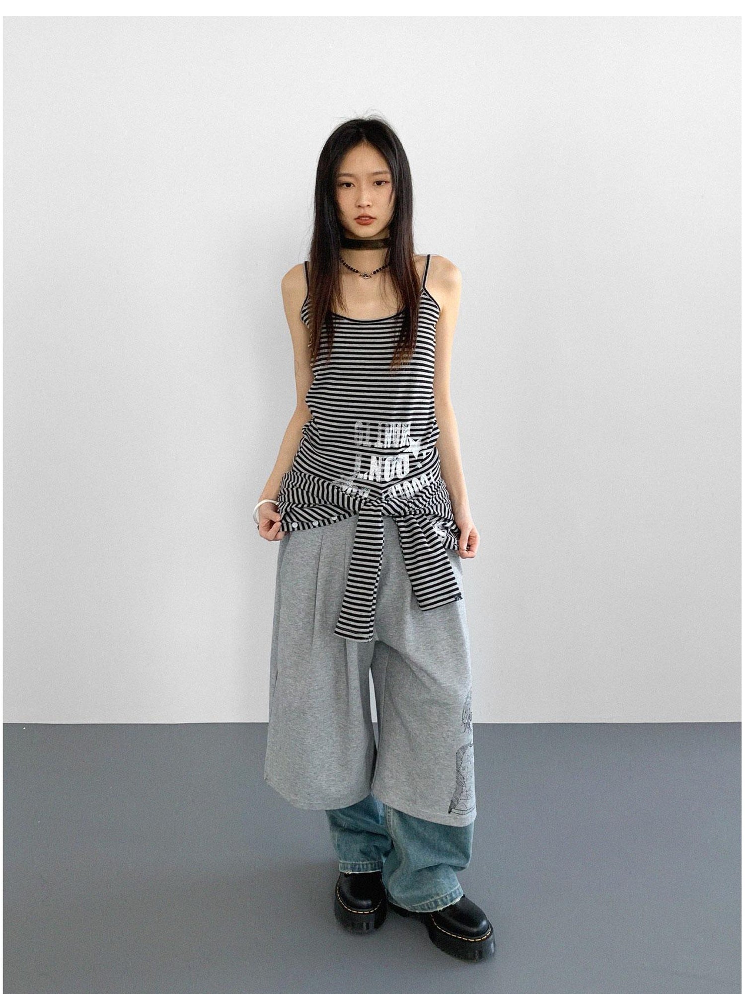 innomoood Striped Print Star Long Sleeve Tee Multi Way Stretch Y2K Top