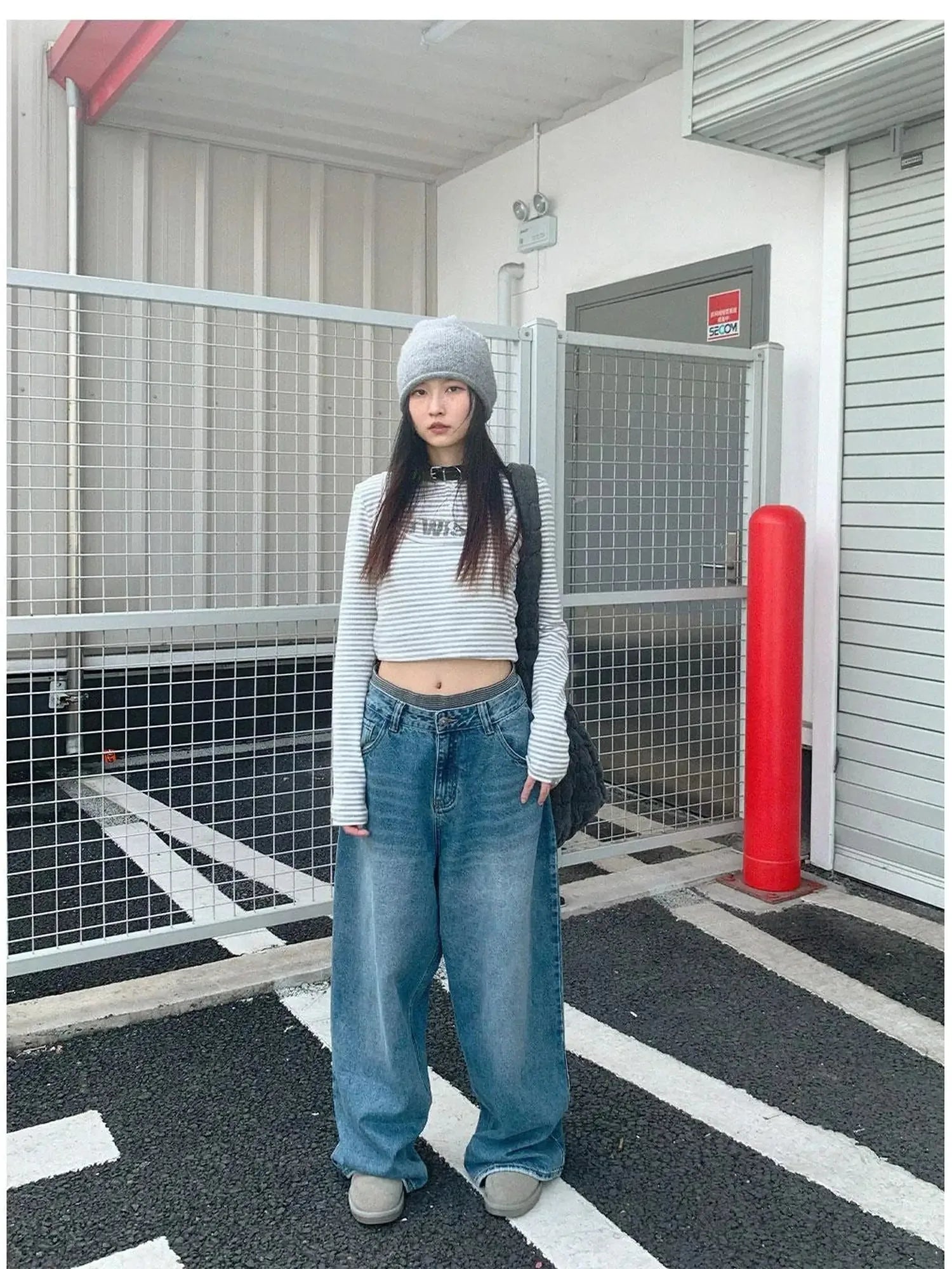 Striped Print Star Long Sleeve Tee Multi Way Stretch Y2K Top