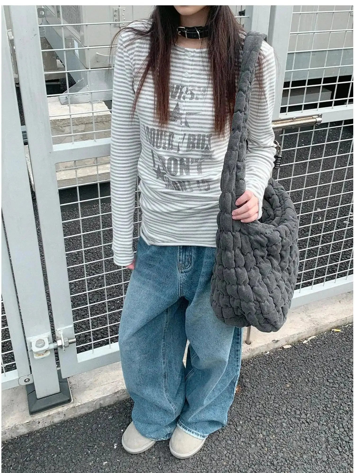 Striped Print Star Long Sleeve Tee Multi Way Stretch Y2K Top