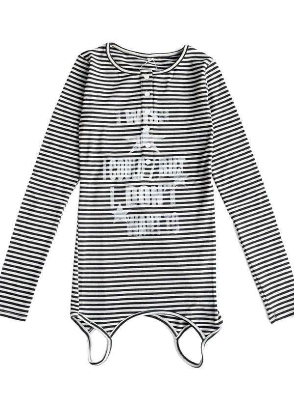 Striped Print Star Long Sleeve Tee Multi Way Stretch Y2K Top