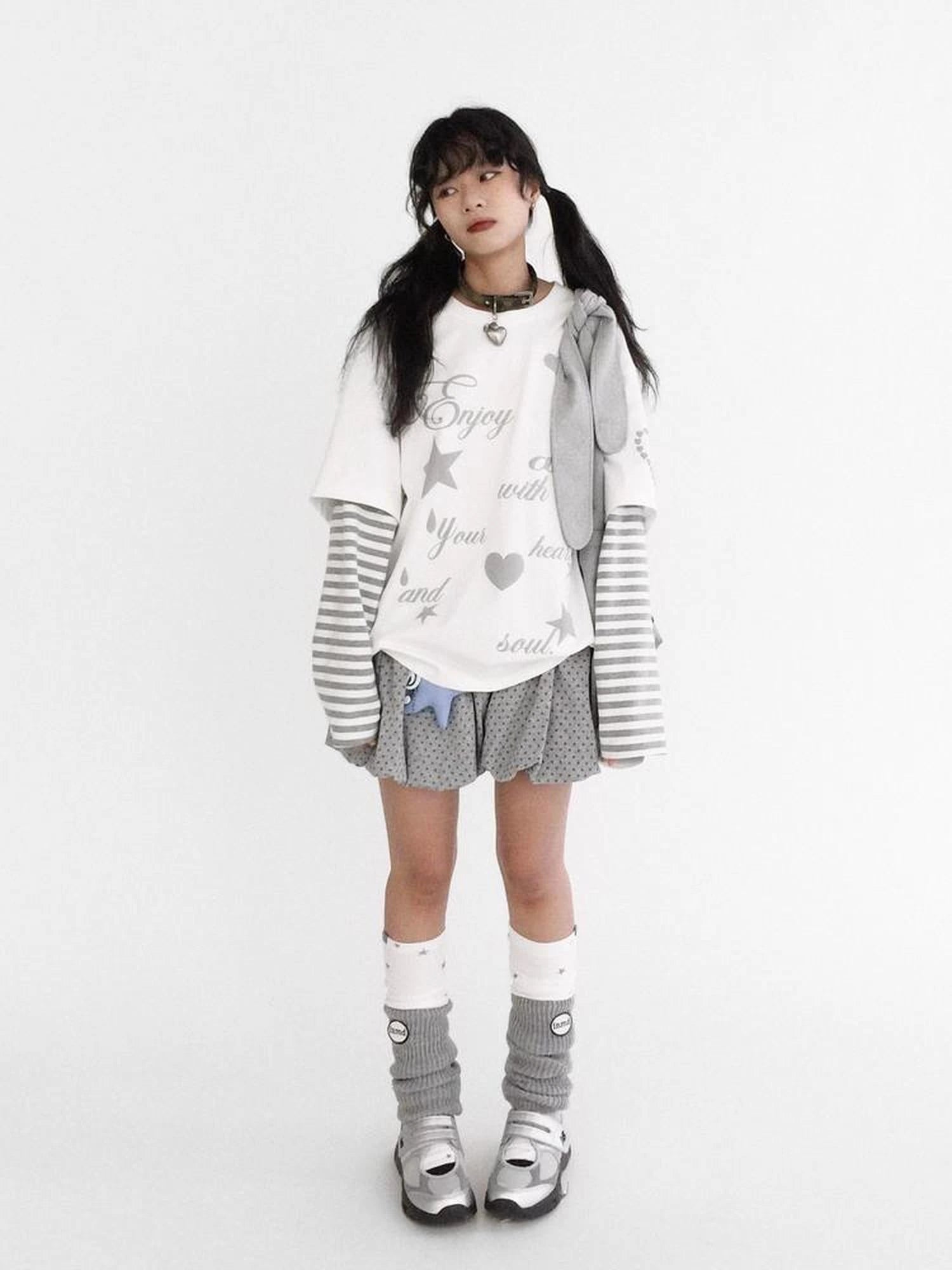 Striped Relaxed Fit Bubble Print Layered Tee