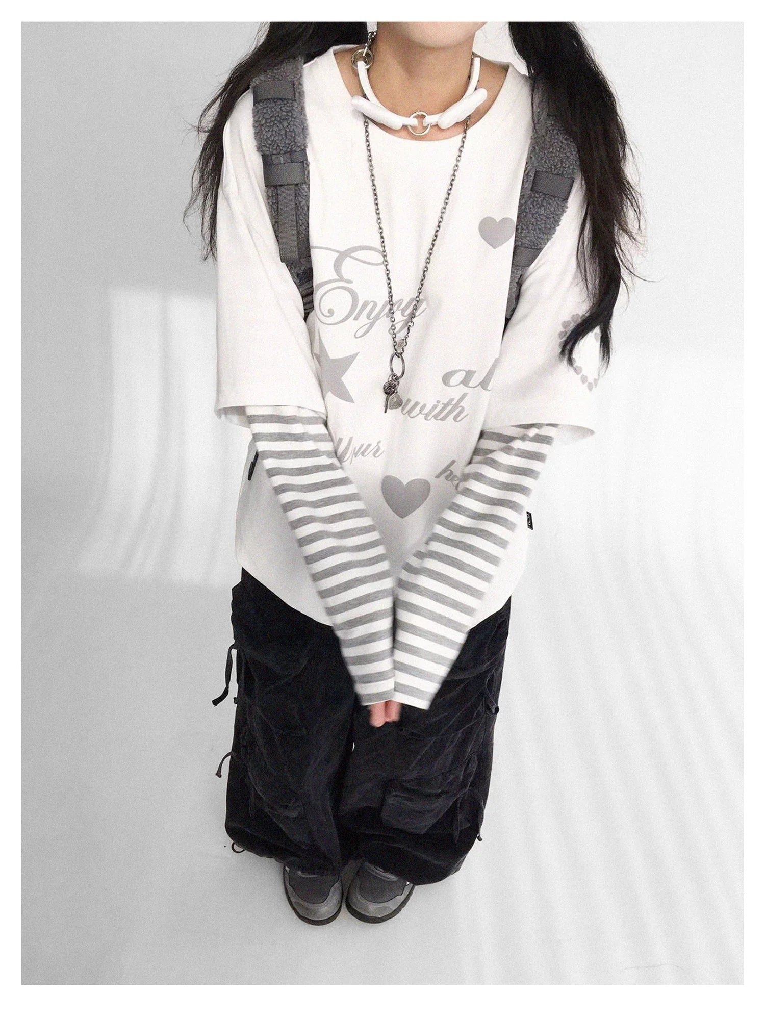 Striped Relaxed Fit Bubble Print Layered Tee