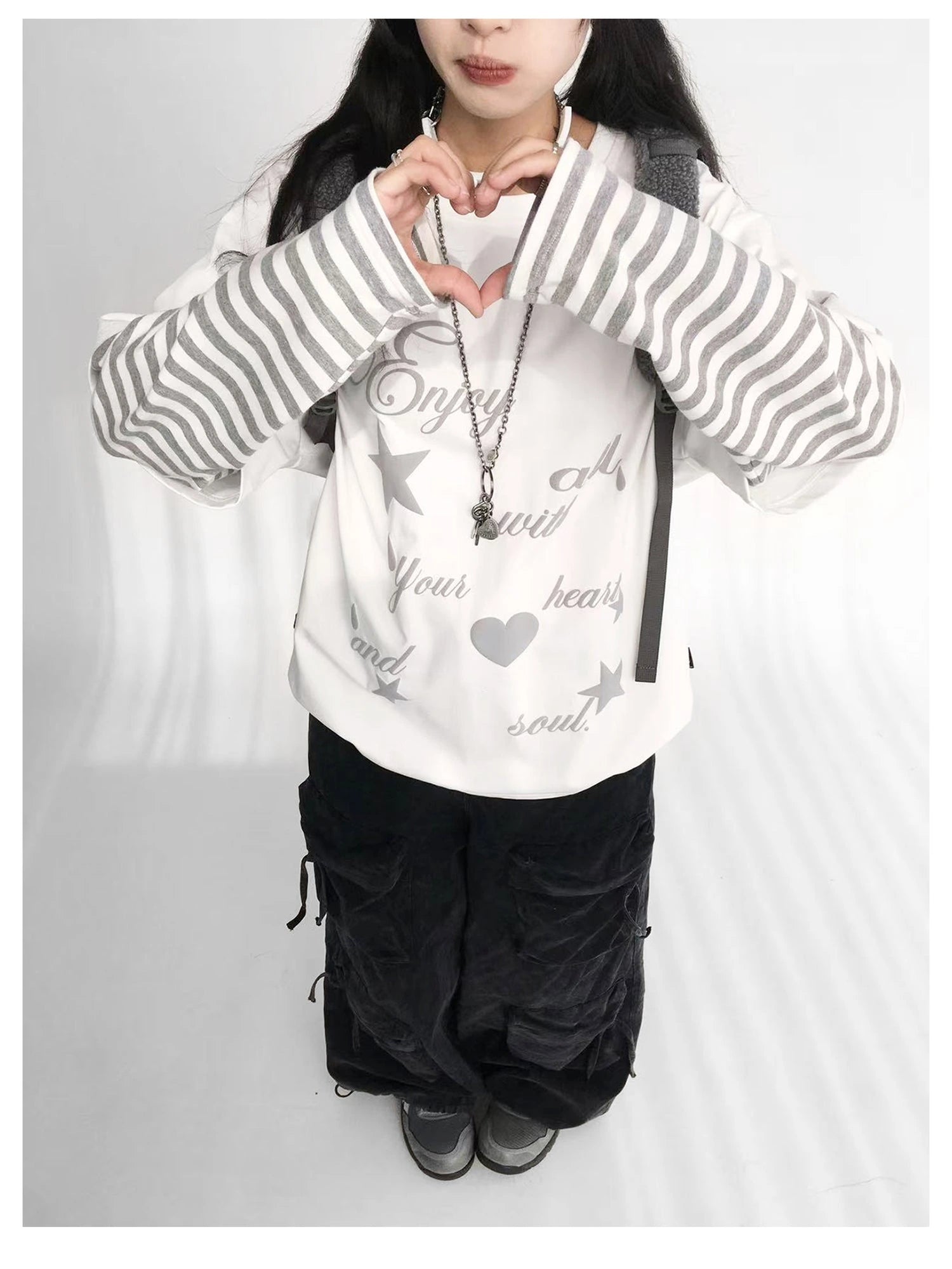 Striped Relaxed Fit Bubble Print Layered Tee