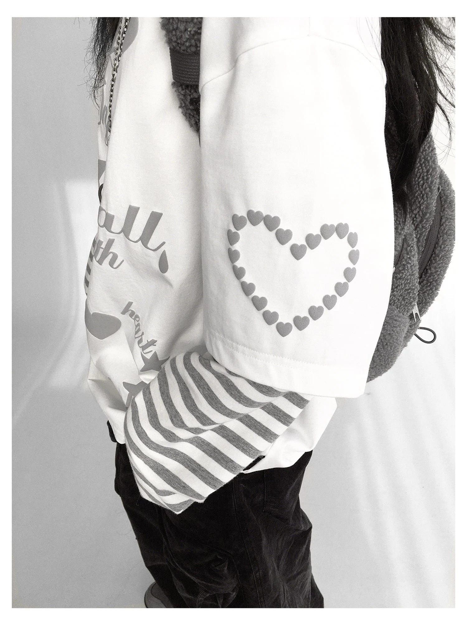 Striped Relaxed Fit Bubble Print Layered Tee