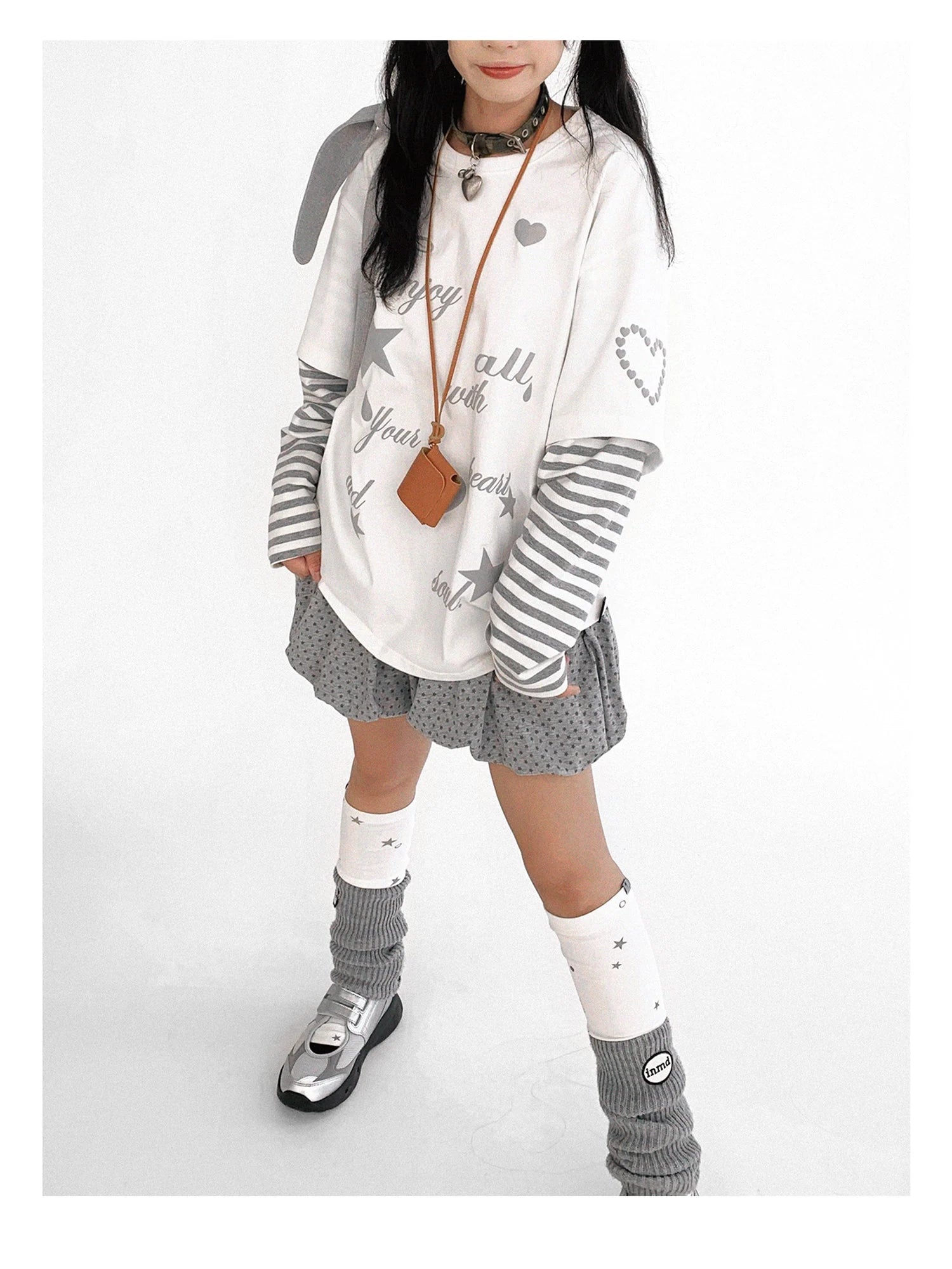 Striped Relaxed Fit Bubble Print Layered Tee