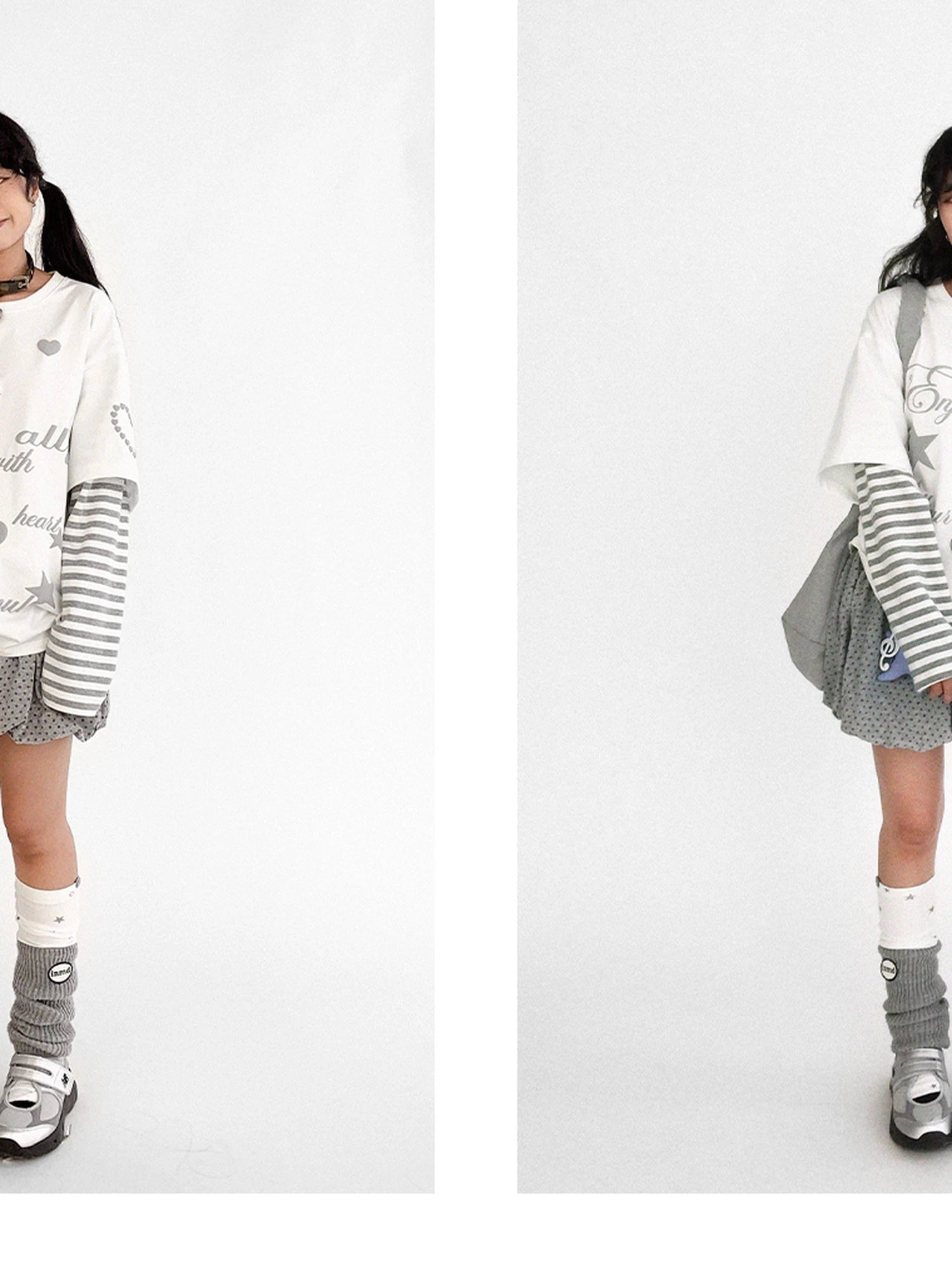 Striped Relaxed Fit Bubble Print Layered Tee