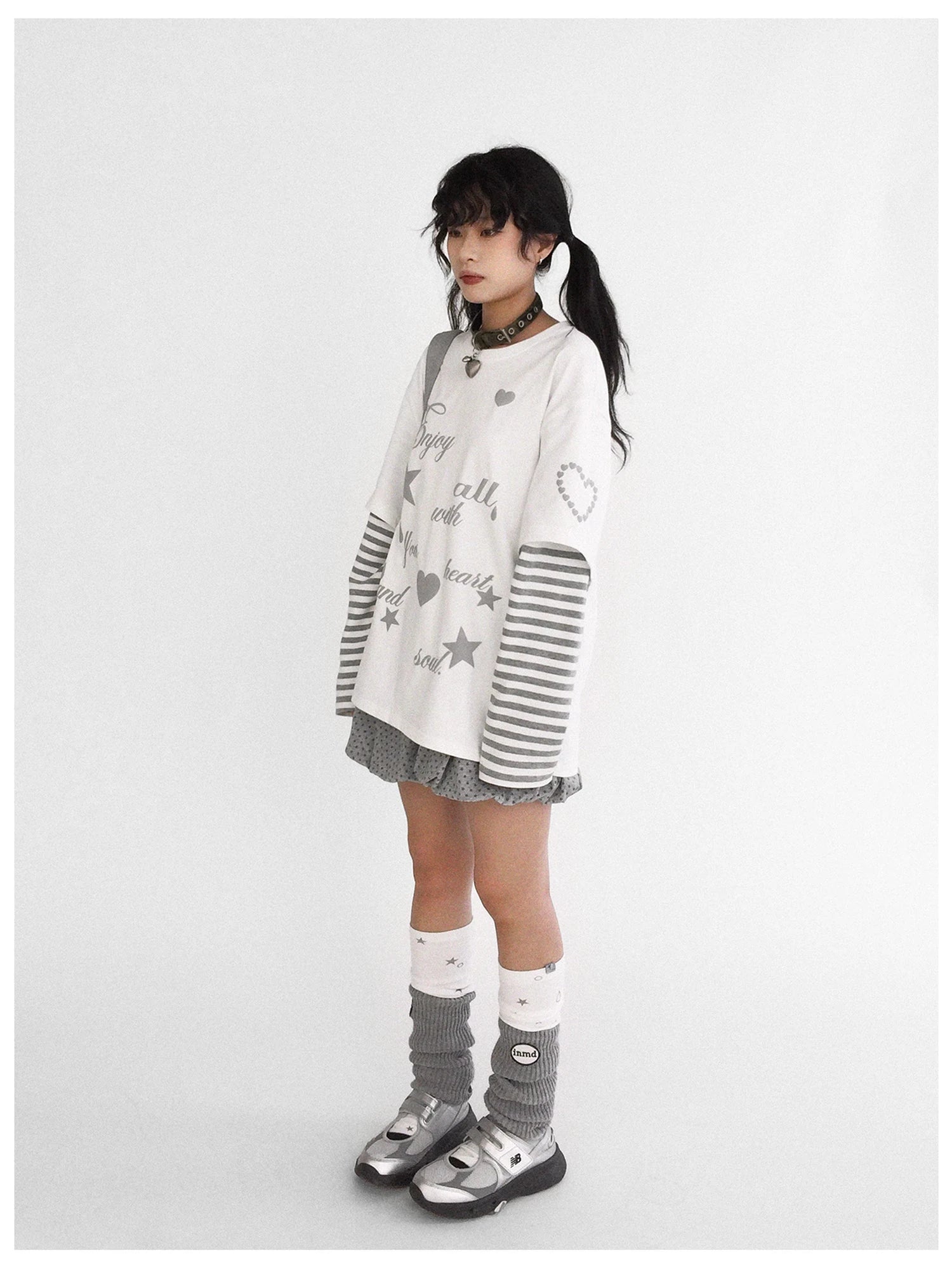 Striped Relaxed Fit Bubble Print Layered Tee