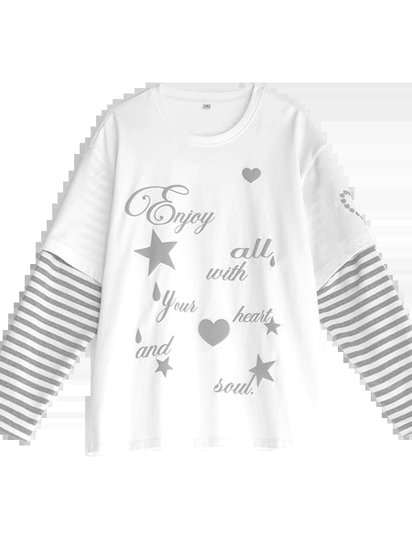 Striped Relaxed Fit Bubble Print Layered Tee