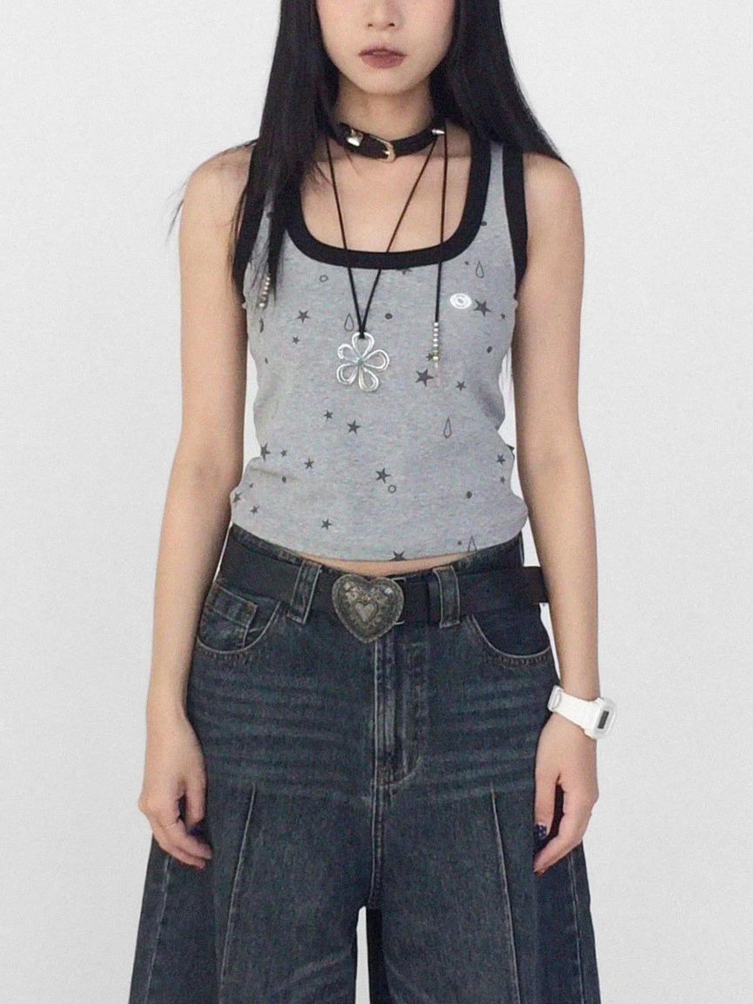 innomoood Tear Star Print Slimming Knit Vest