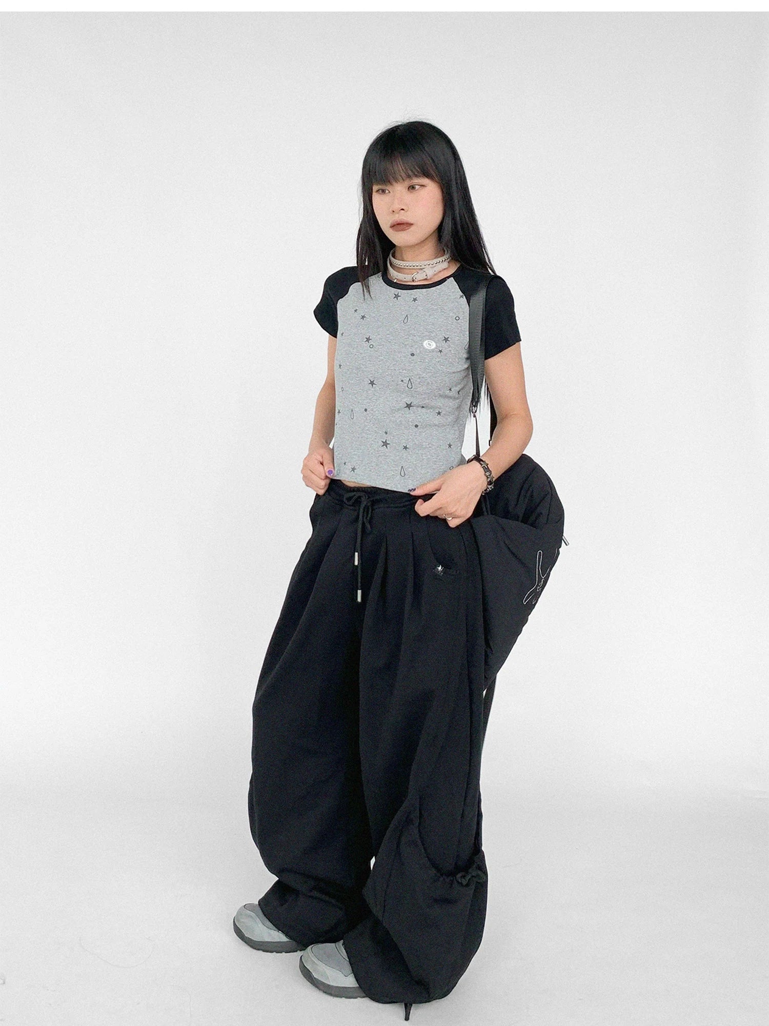 Tear Star Print Stretch Knit Tee