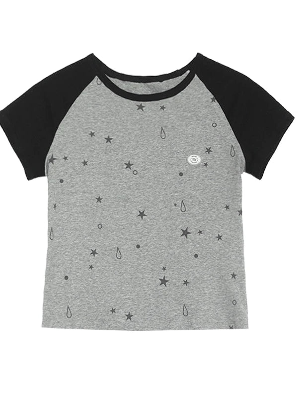 Tear Star Print Stretch Knit Tee