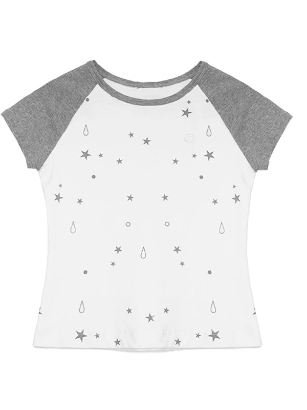 Tear Star Print Stretch Knit Tee