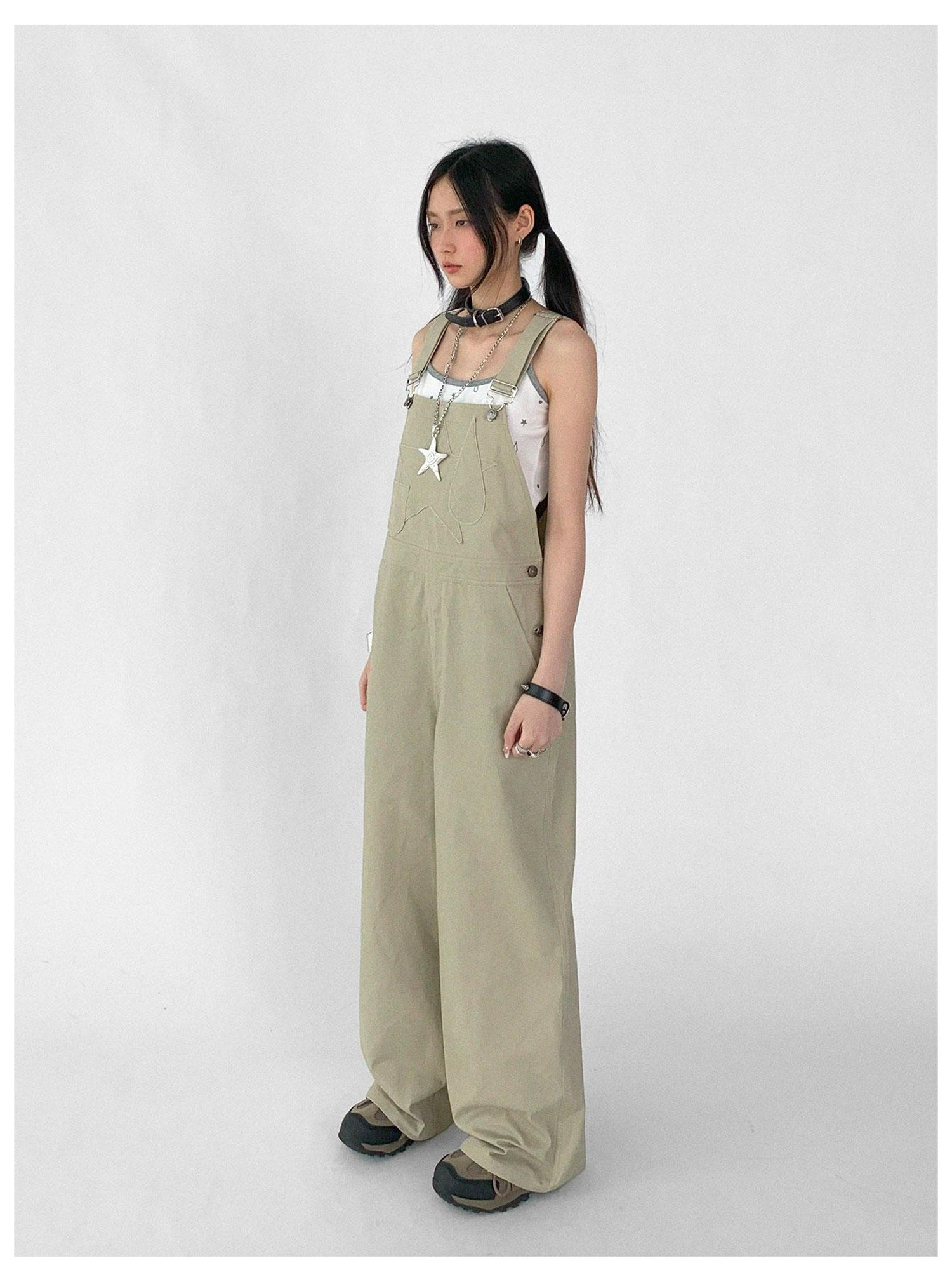 innomoood Tear Stars Raw Edge Applique Overalls