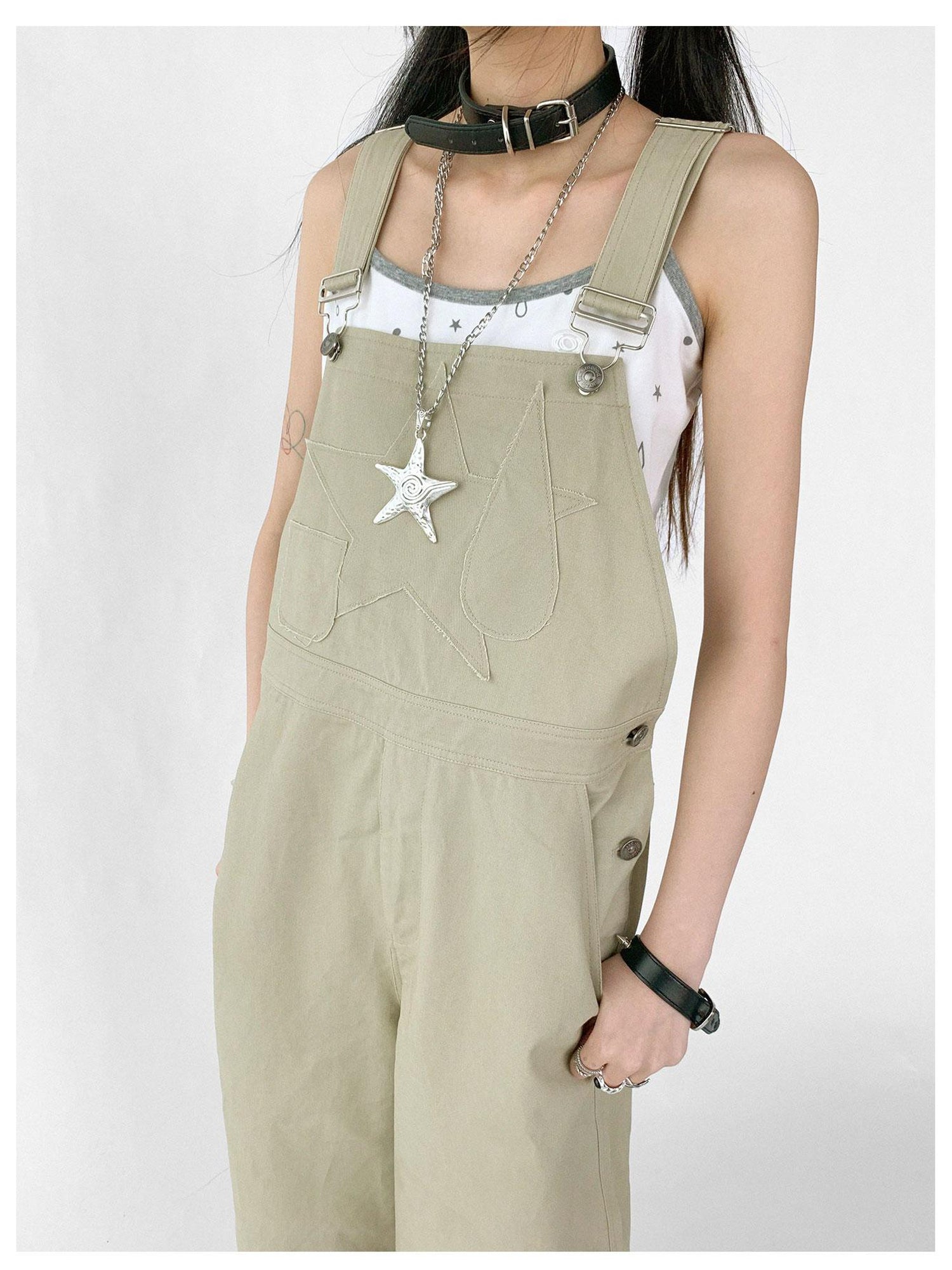 innomoood Tear Stars Raw Edge Applique Overalls