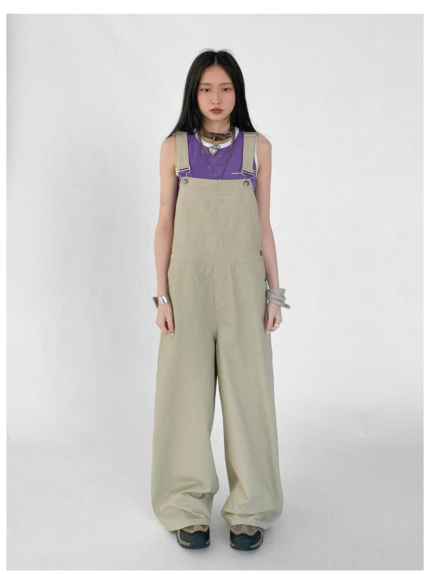 innomoood Tear Stars Raw Edge Applique Overalls