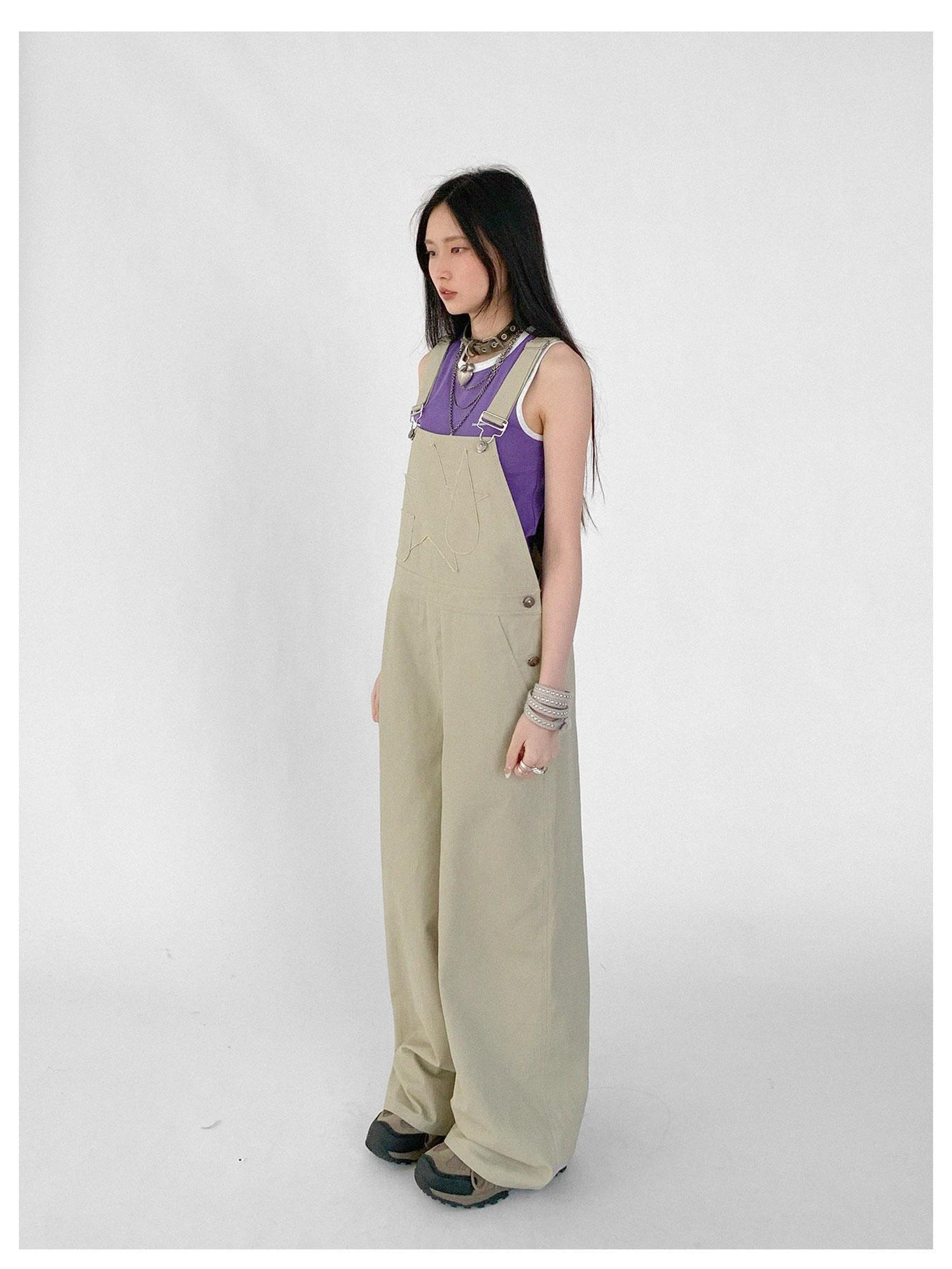 innomoood Tear Stars Raw Edge Applique Overalls