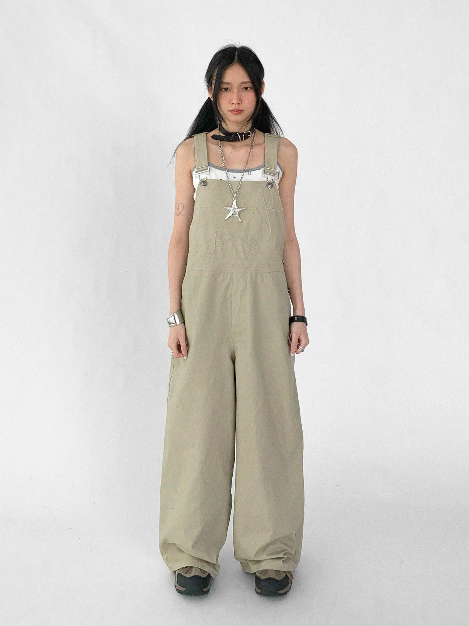 innomoood Tear Stars Raw Edge Applique Overalls