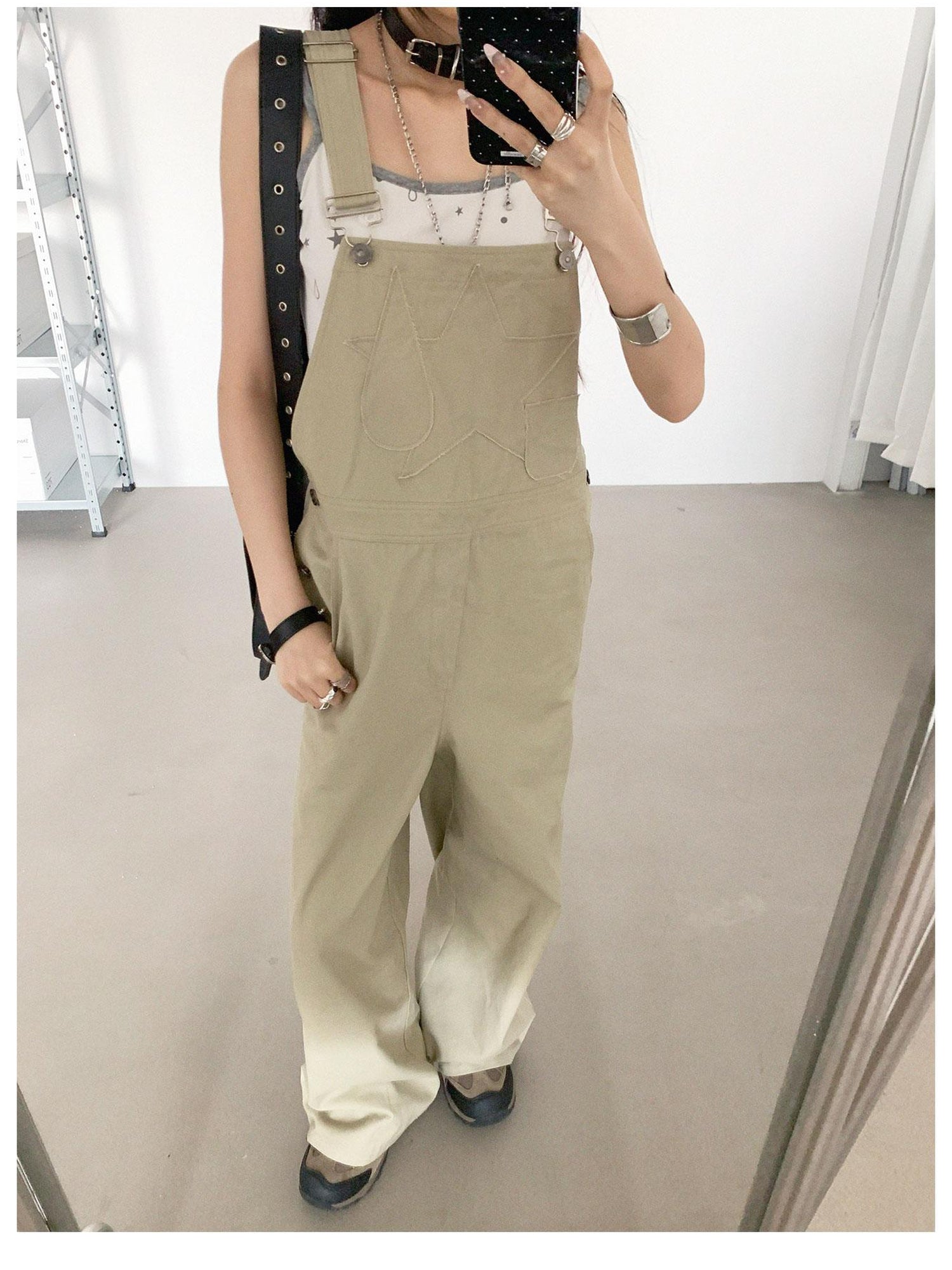 innomoood Tear Stars Raw Edge Applique Overalls