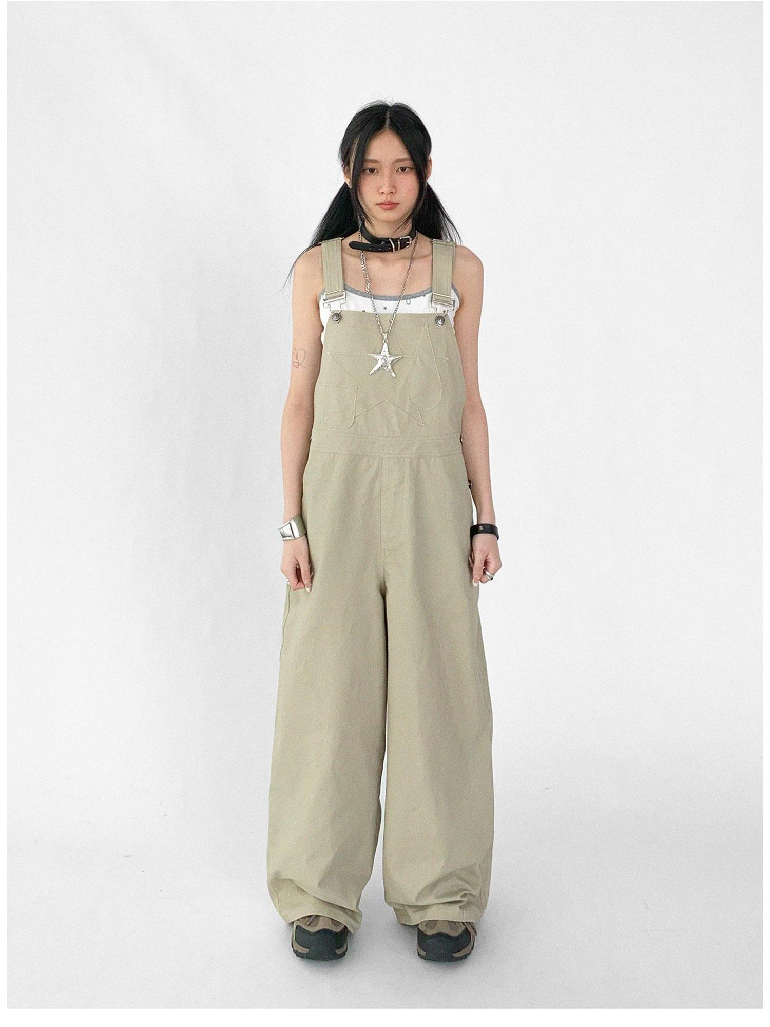 innomoood Tear Stars Raw Edge Applique Overalls