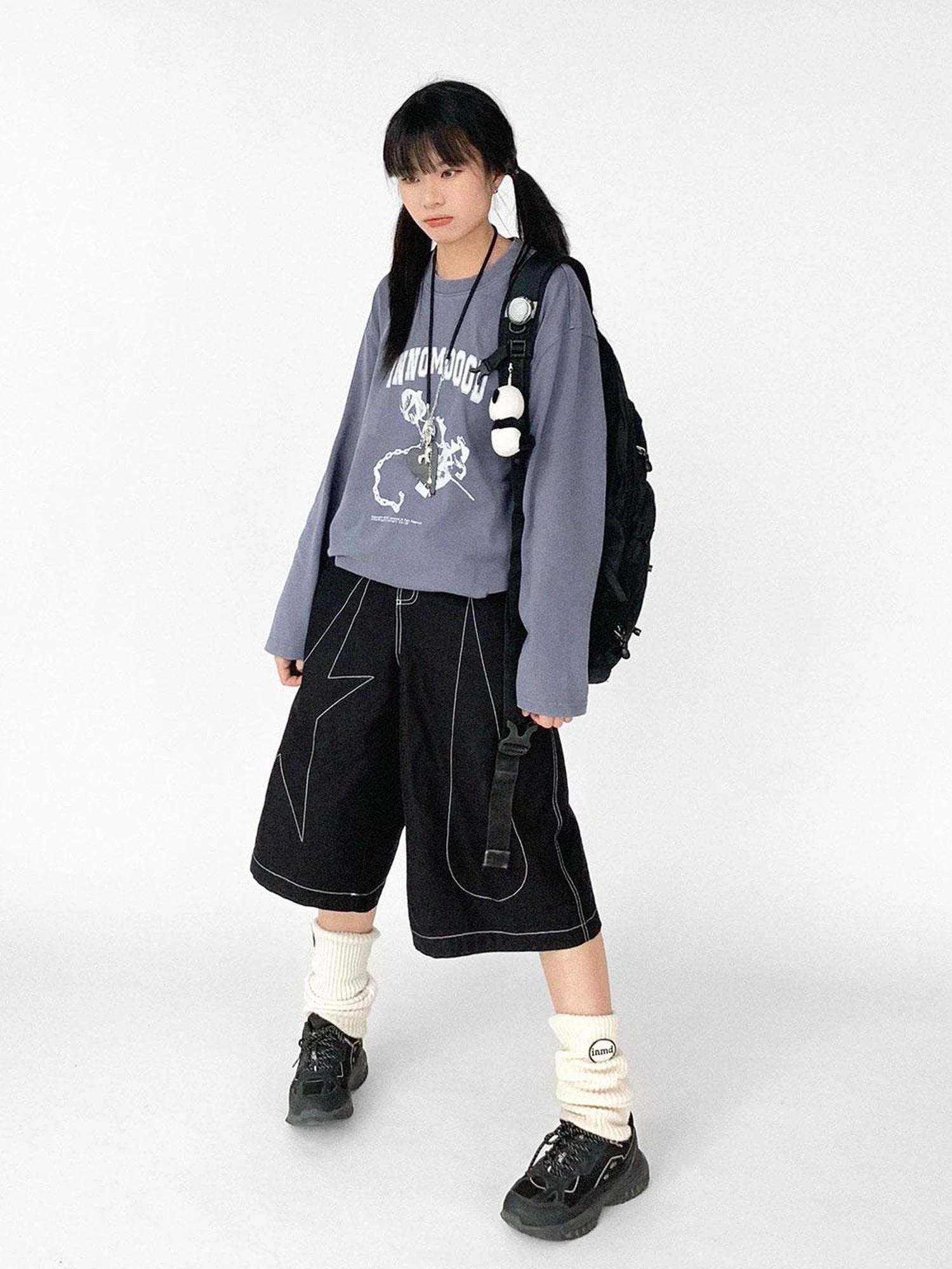 Tears Star Black Contrast Trim A Line Cropped Culottes