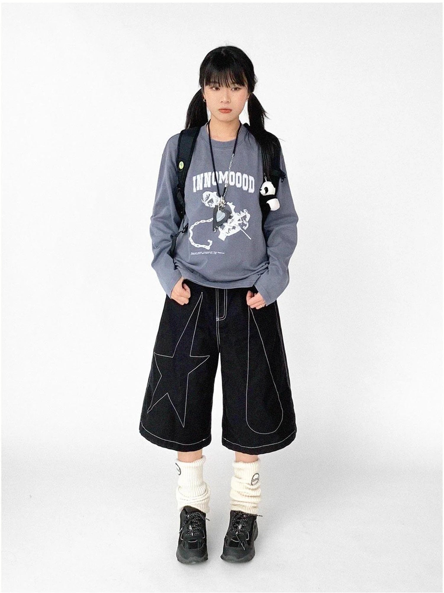 Tears Star Black Contrast Trim A Line Cropped Culottes