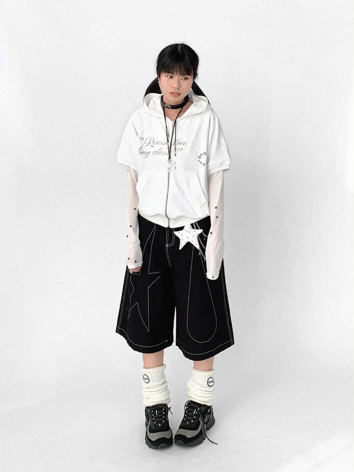 Tears Star Black Contrast Trim A Line Cropped Culottes