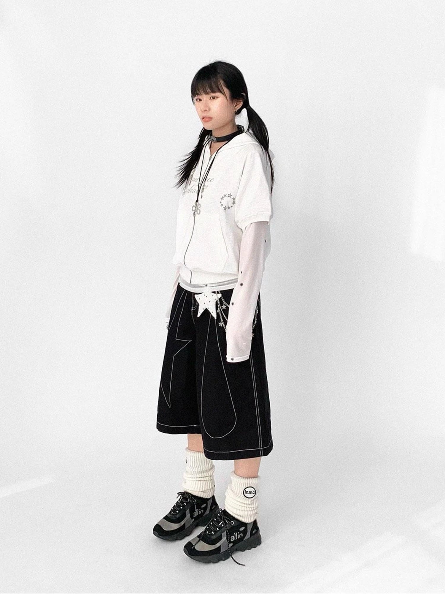 Tears Star Black Contrast Trim A Line Cropped Culottes