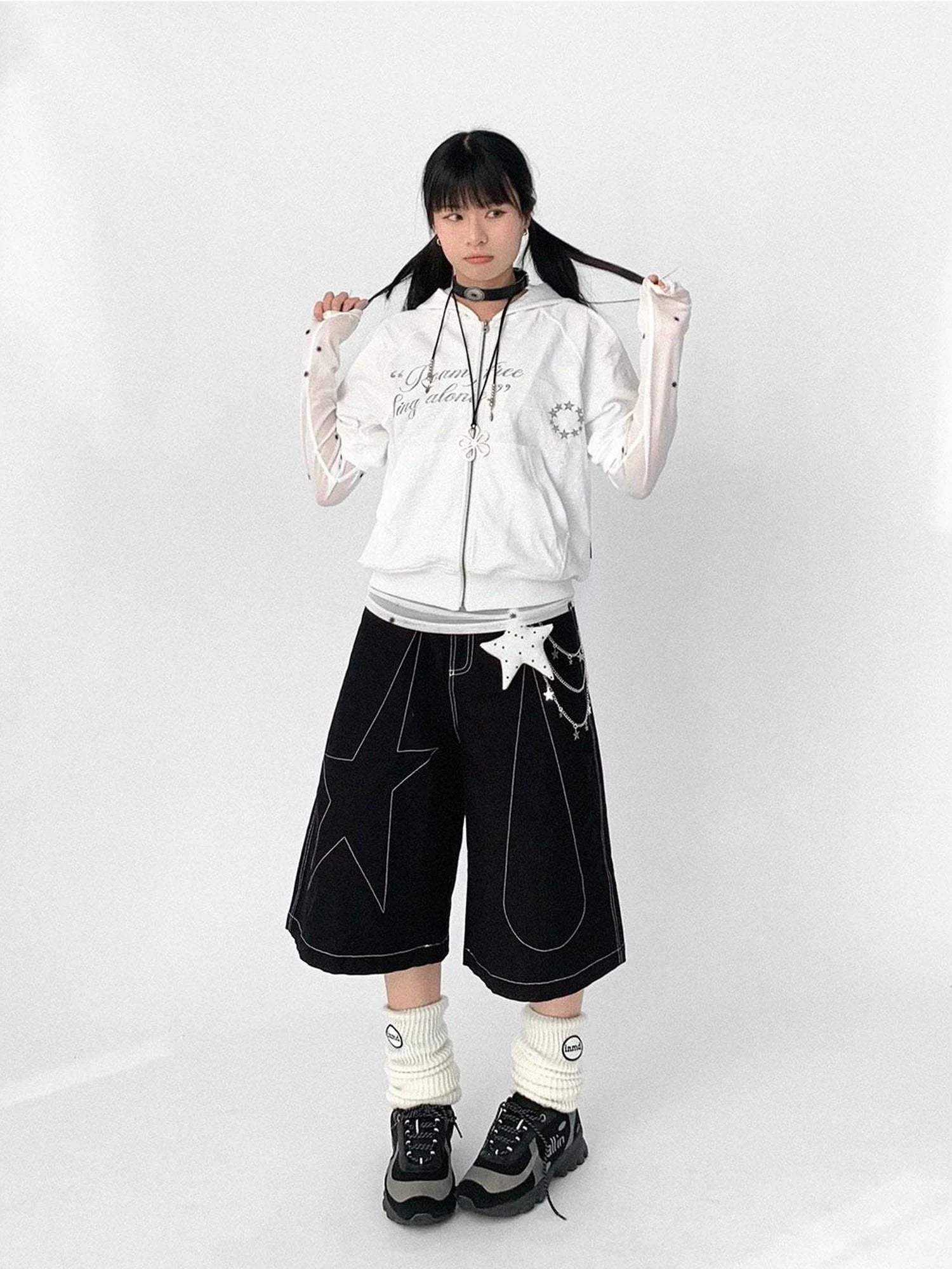 Tears Star Black Contrast Trim A Line Cropped Culottes