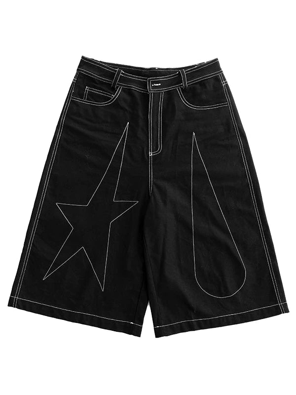 Tears Star Black Contrast Trim A Line Cropped Culottes