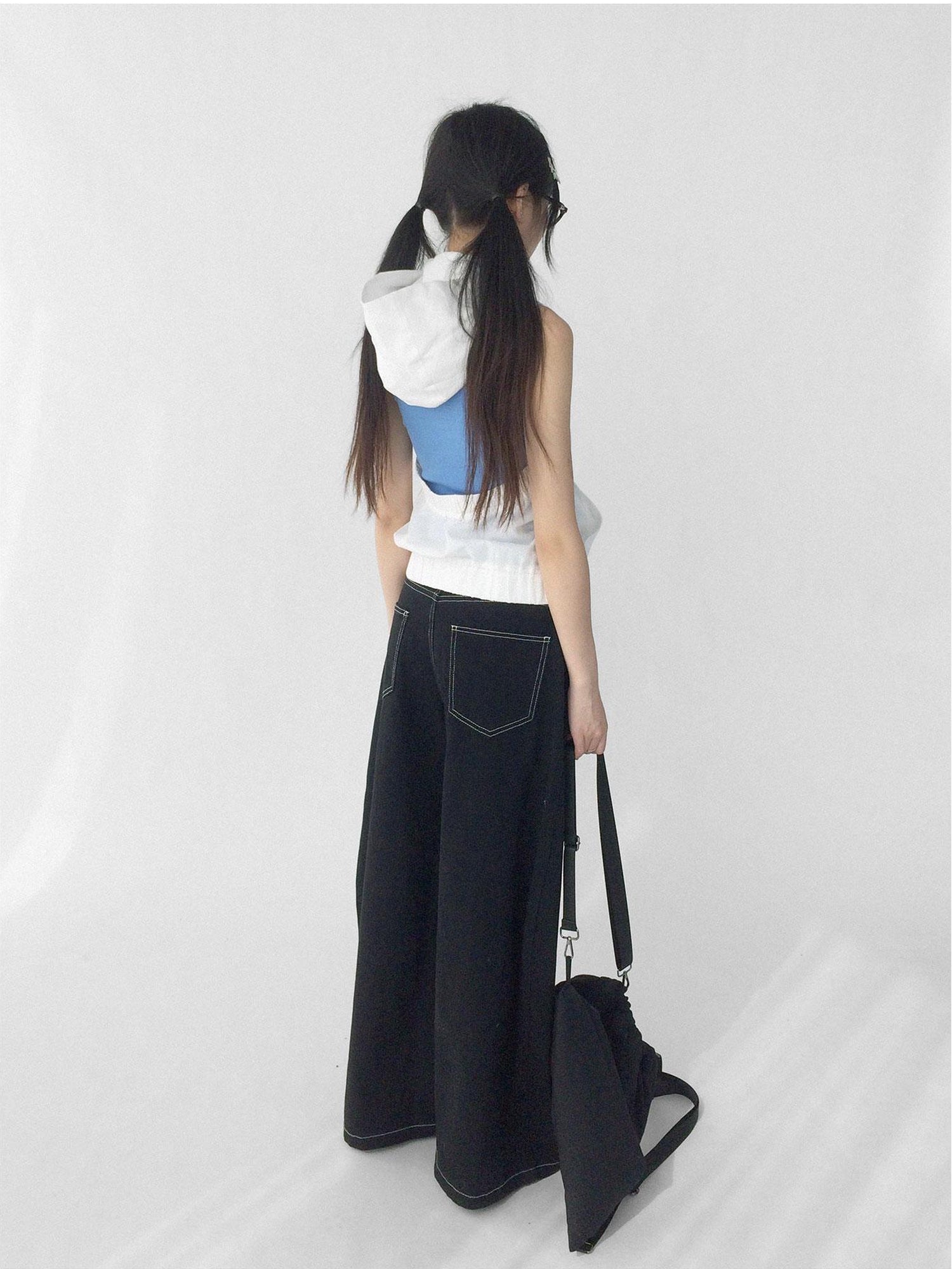 innomoood Tears Star Drop Back Open Knit Hoodie
