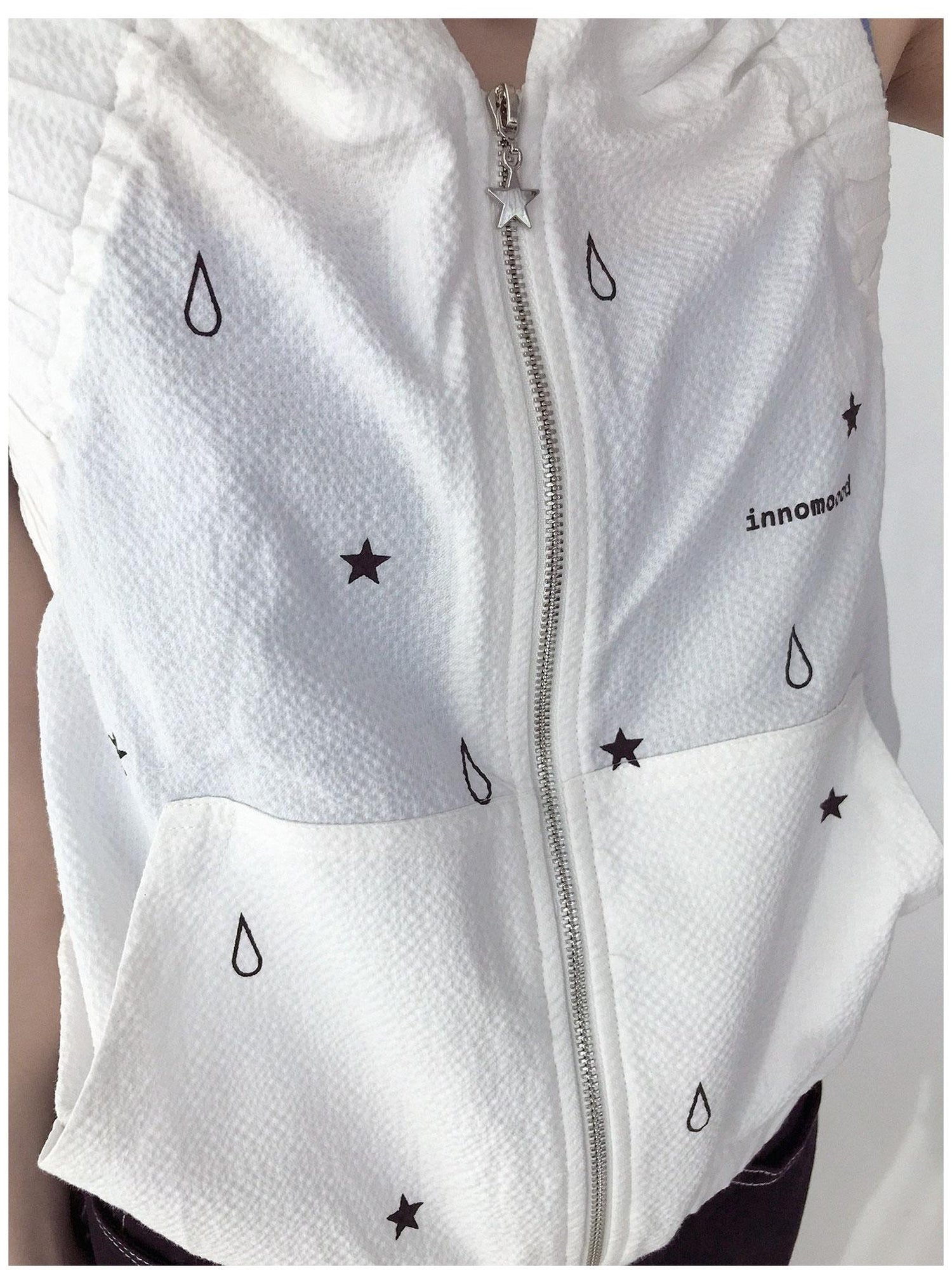 innomoood Tears Star Drop Back Open Knit Hoodie