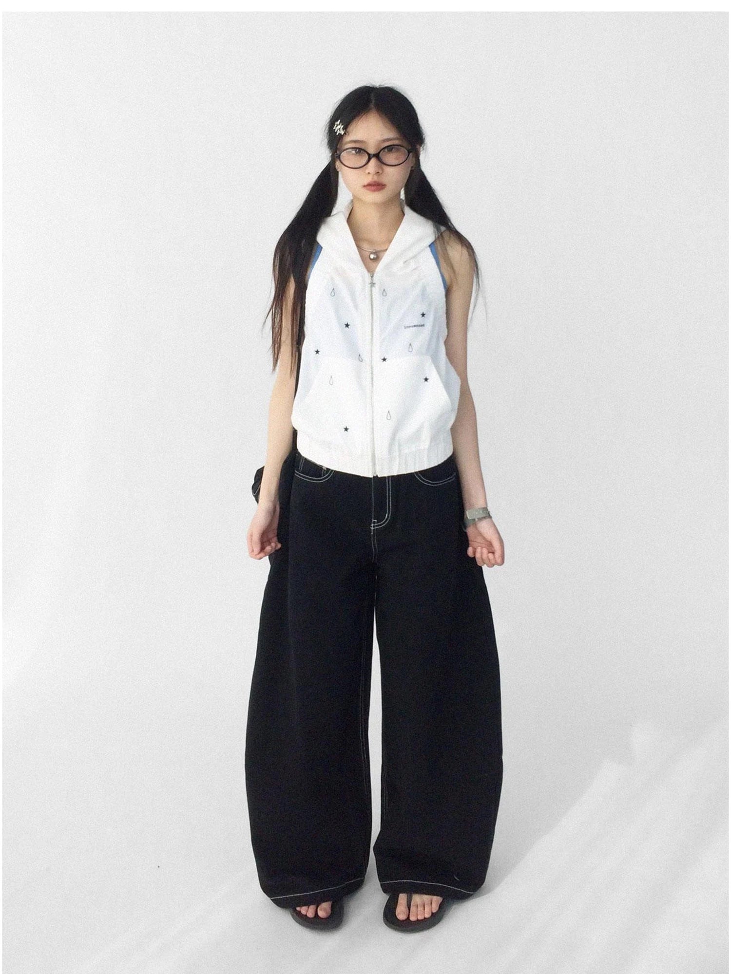 Tears Star Drop Back Open Knit Hoodie