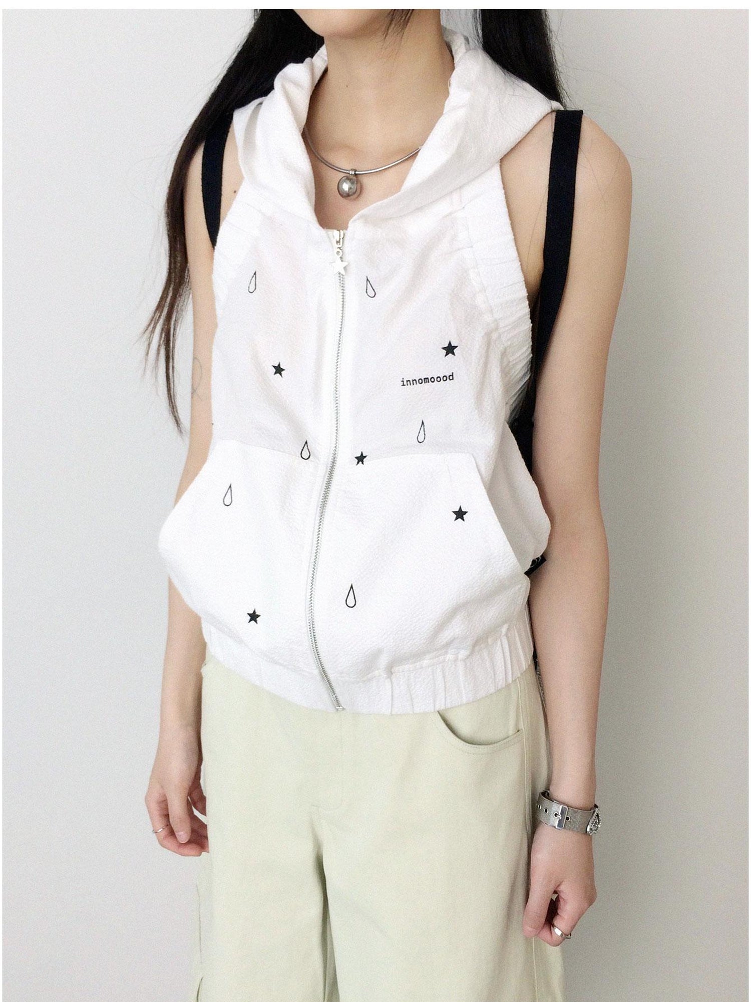 innomoood Tears Star Drop Back Open Knit Hoodie