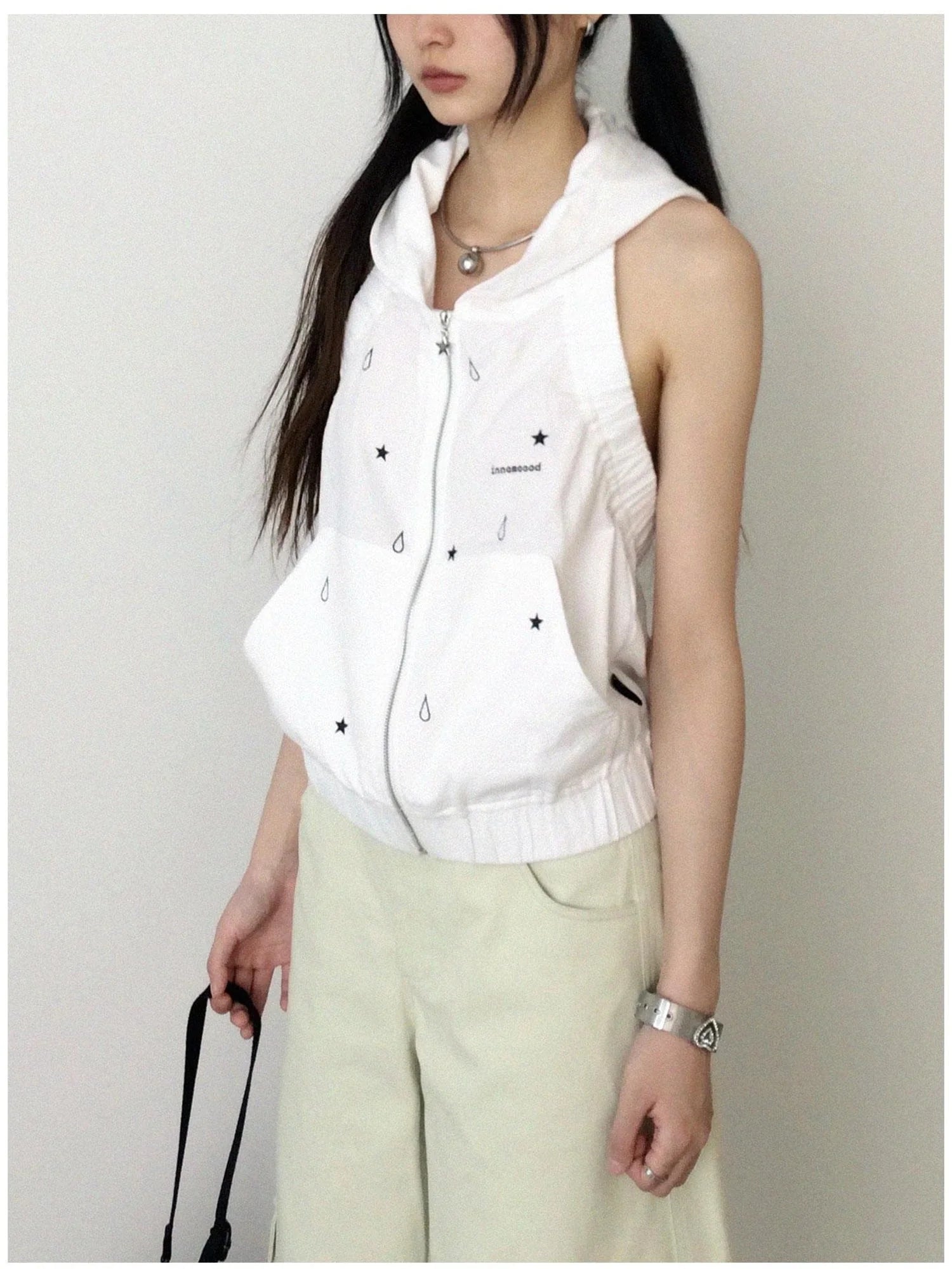 Tears Star Drop Back Open Knit Hoodie