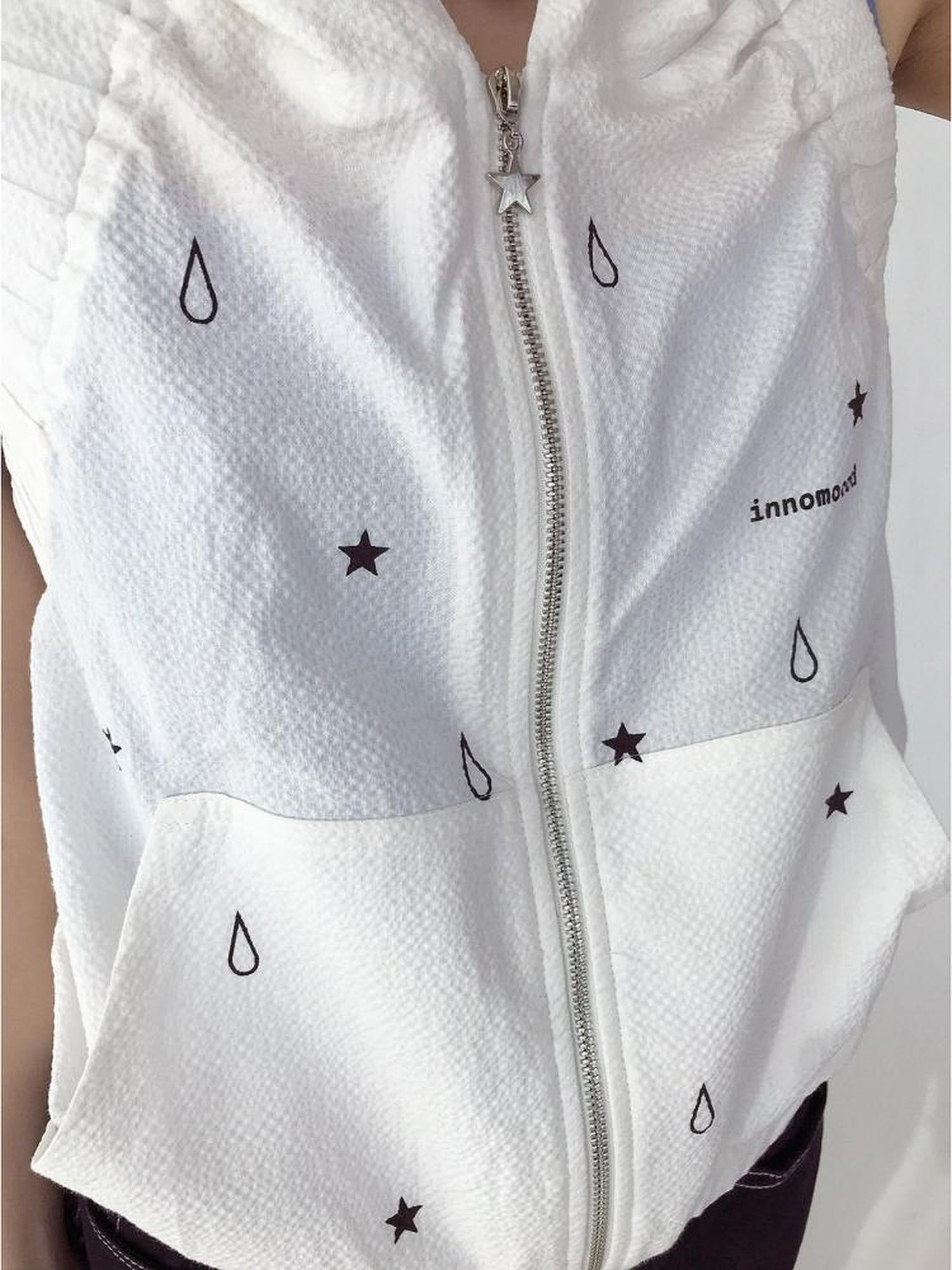 innomoood Tears Star Drop Back Open Knit Hoodie