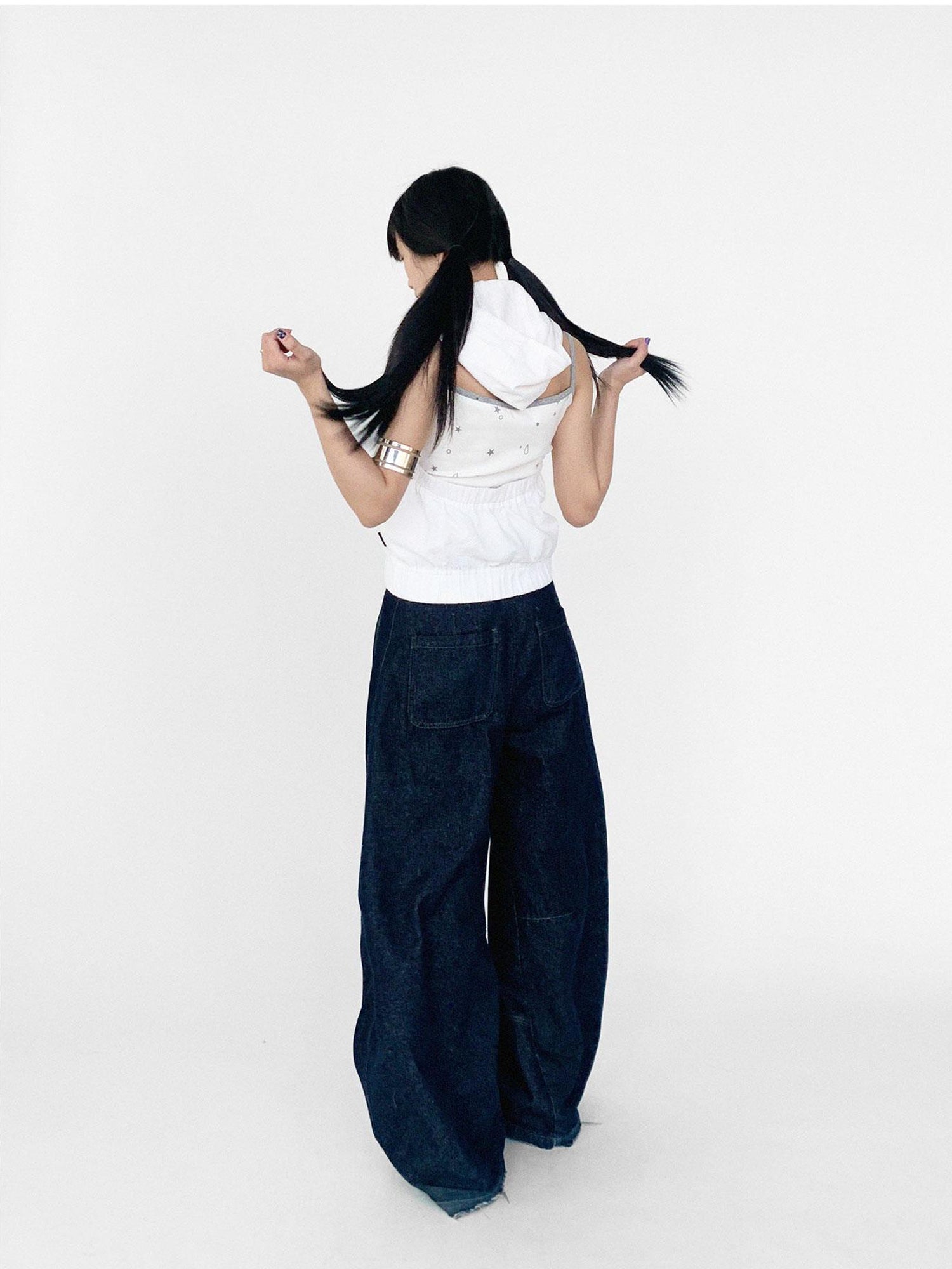 innomoood Tears Star Drop Back Open Knit Hoodie