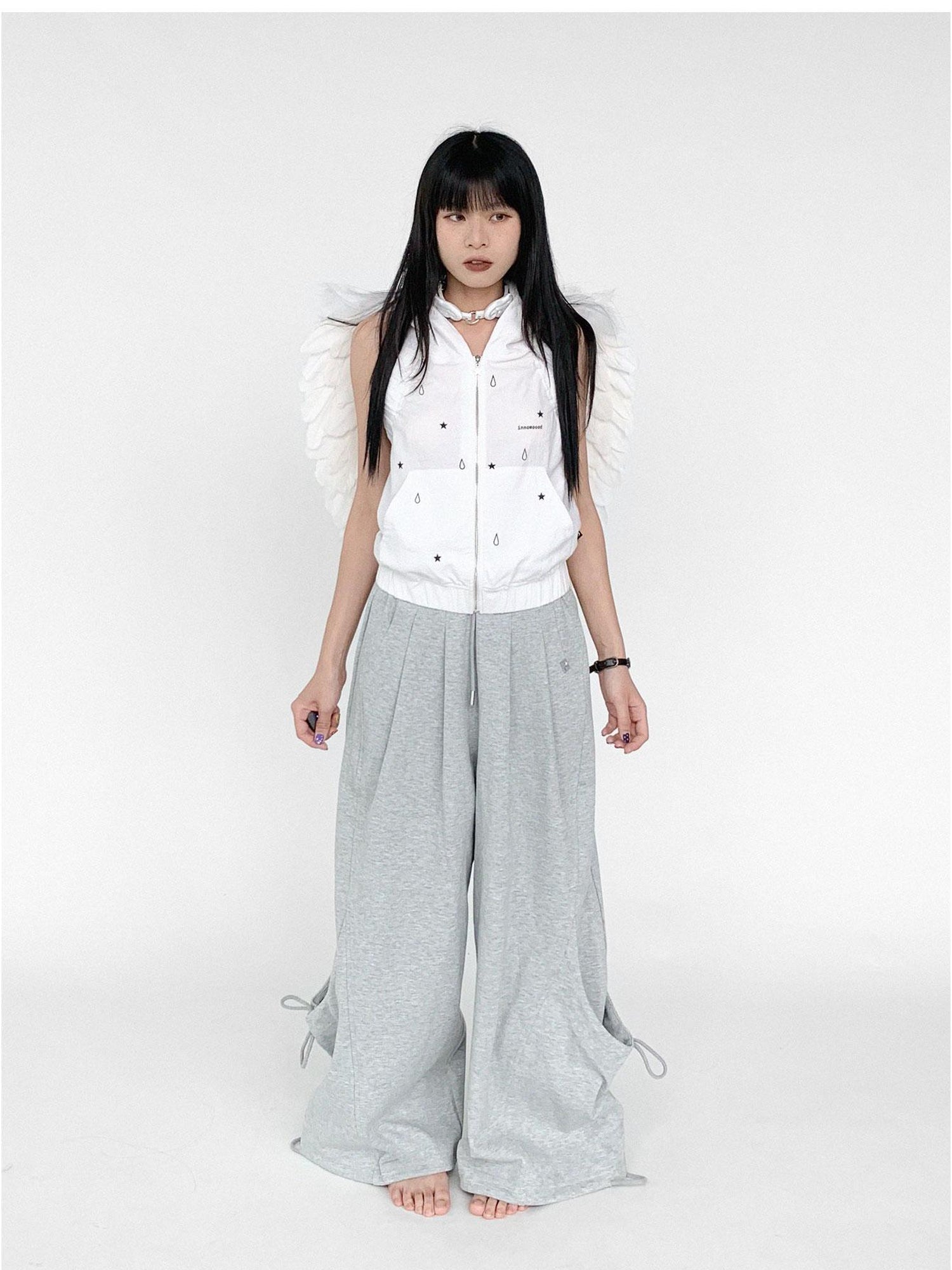 innomoood Tears Star Drop Back Open Knit Hoodie