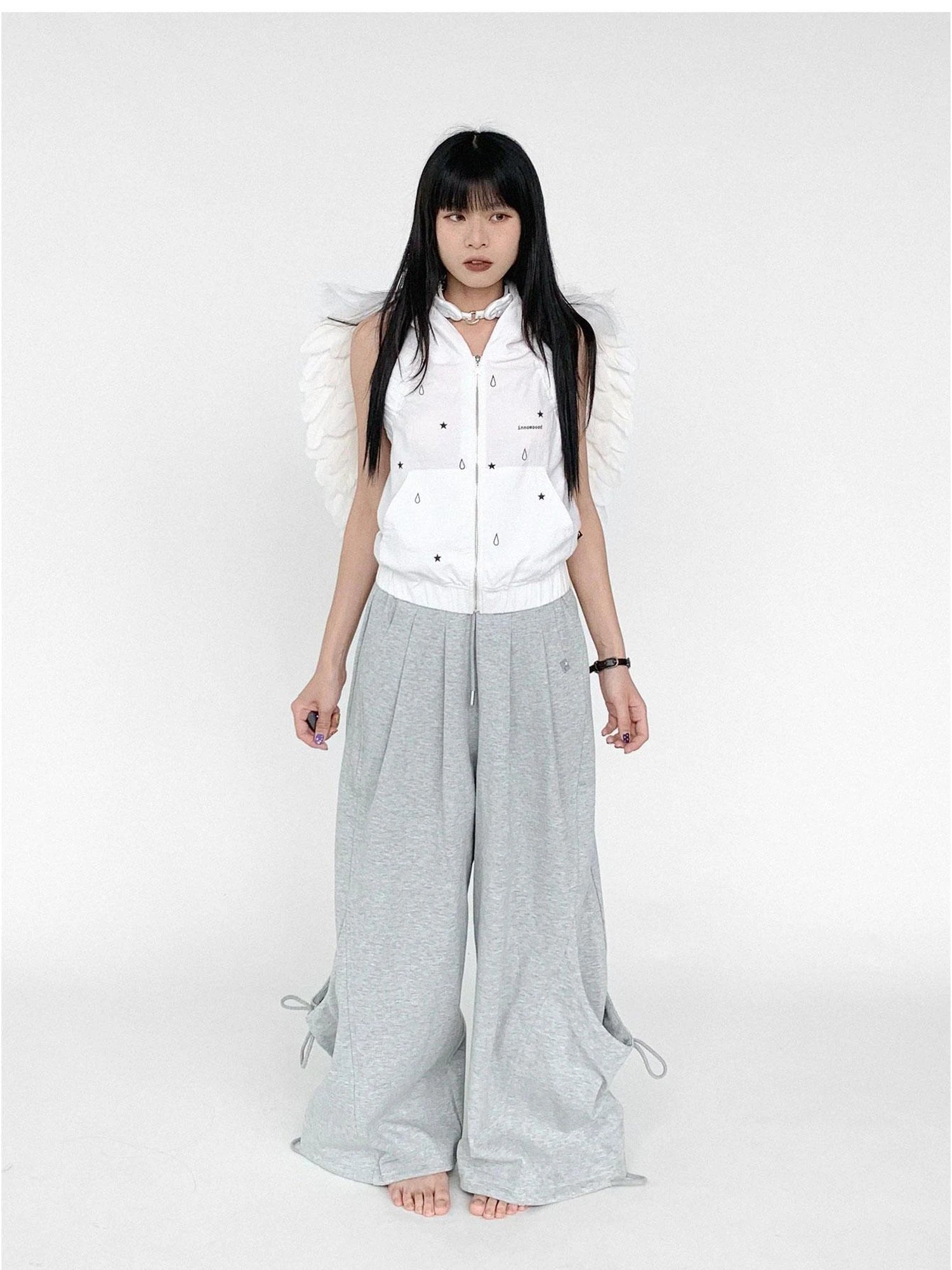 Tears Star Drop Back Open Knit Hoodie