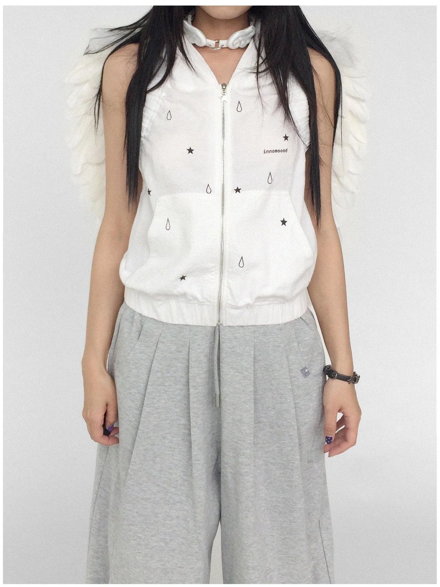 Tears Star Drop Back Open Knit Hoodie