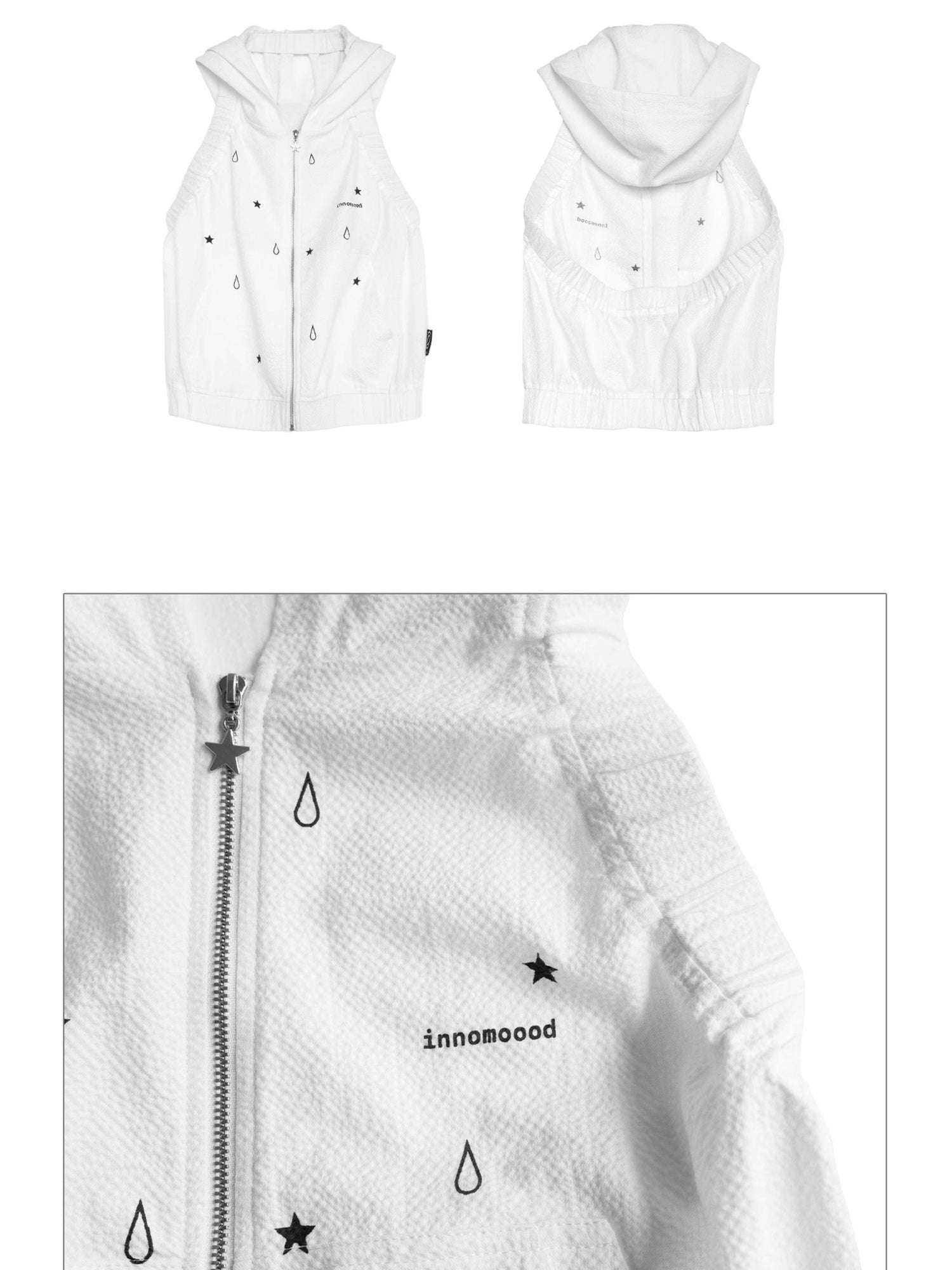 innomoood Tears Star Drop Back Open Knit Hoodie