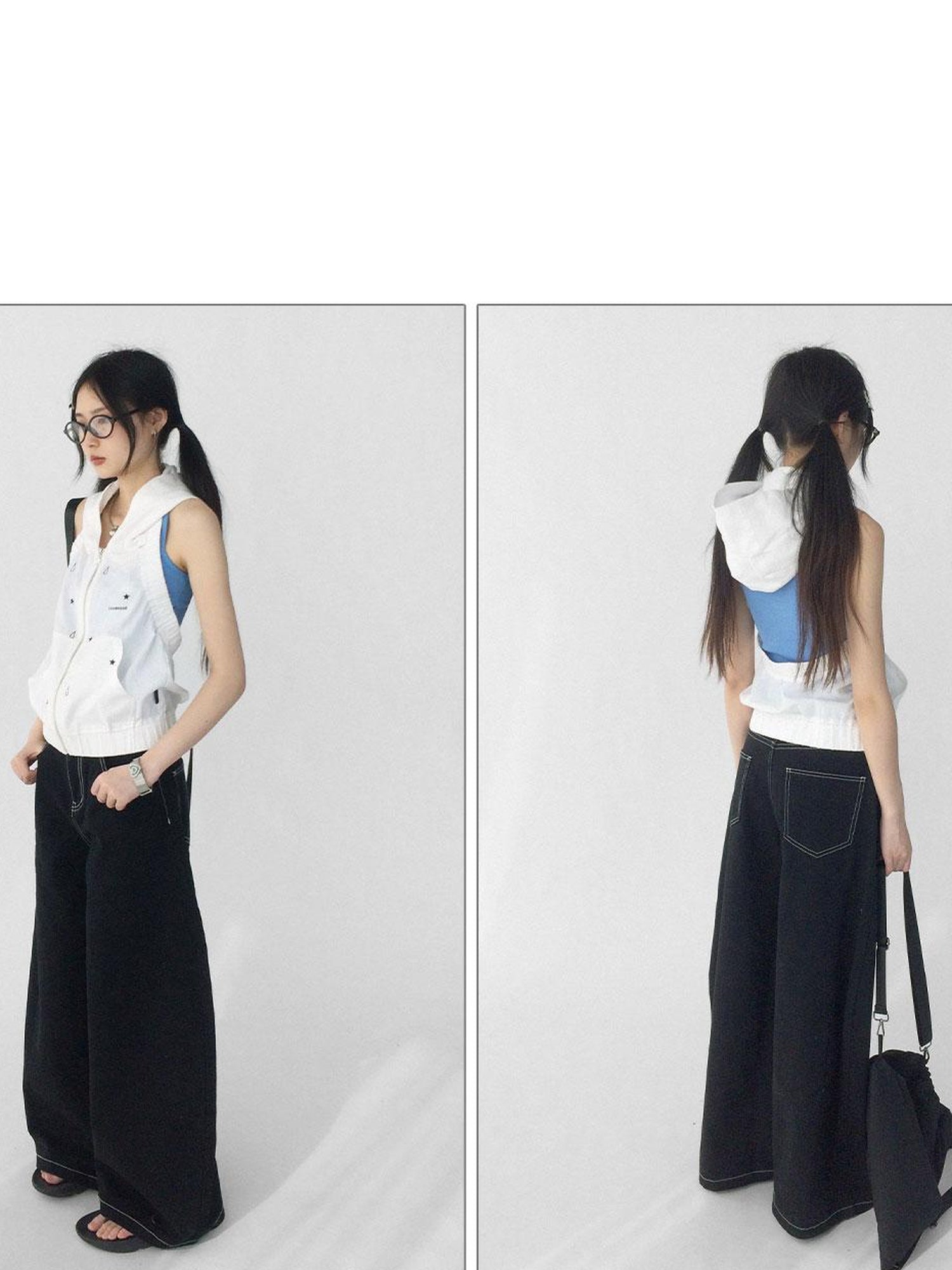 innomoood Tears Star Drop Back Open Knit Hoodie