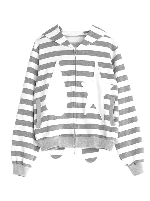 Tears Star Patchwork Hoodie With Detachable Bunny Ears