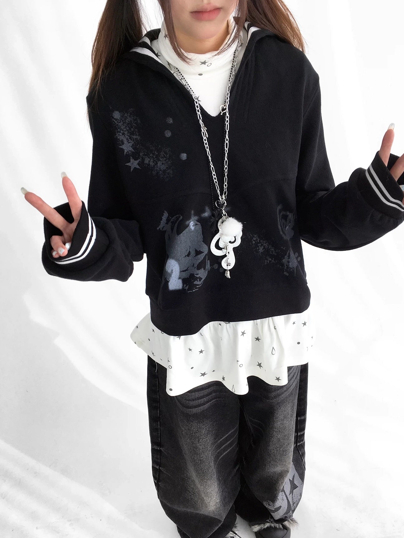 innomoood Textured Chunky Knit Oversized Cropped Crew Neck Women Office Pullover Cardigans