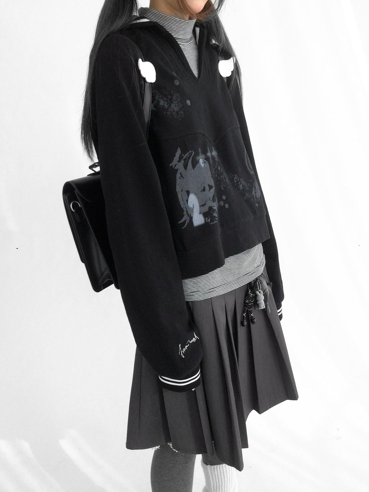 innomoood Textured Chunky Knit Oversized Cropped Crew Neck Women Office Pullover Cardigans