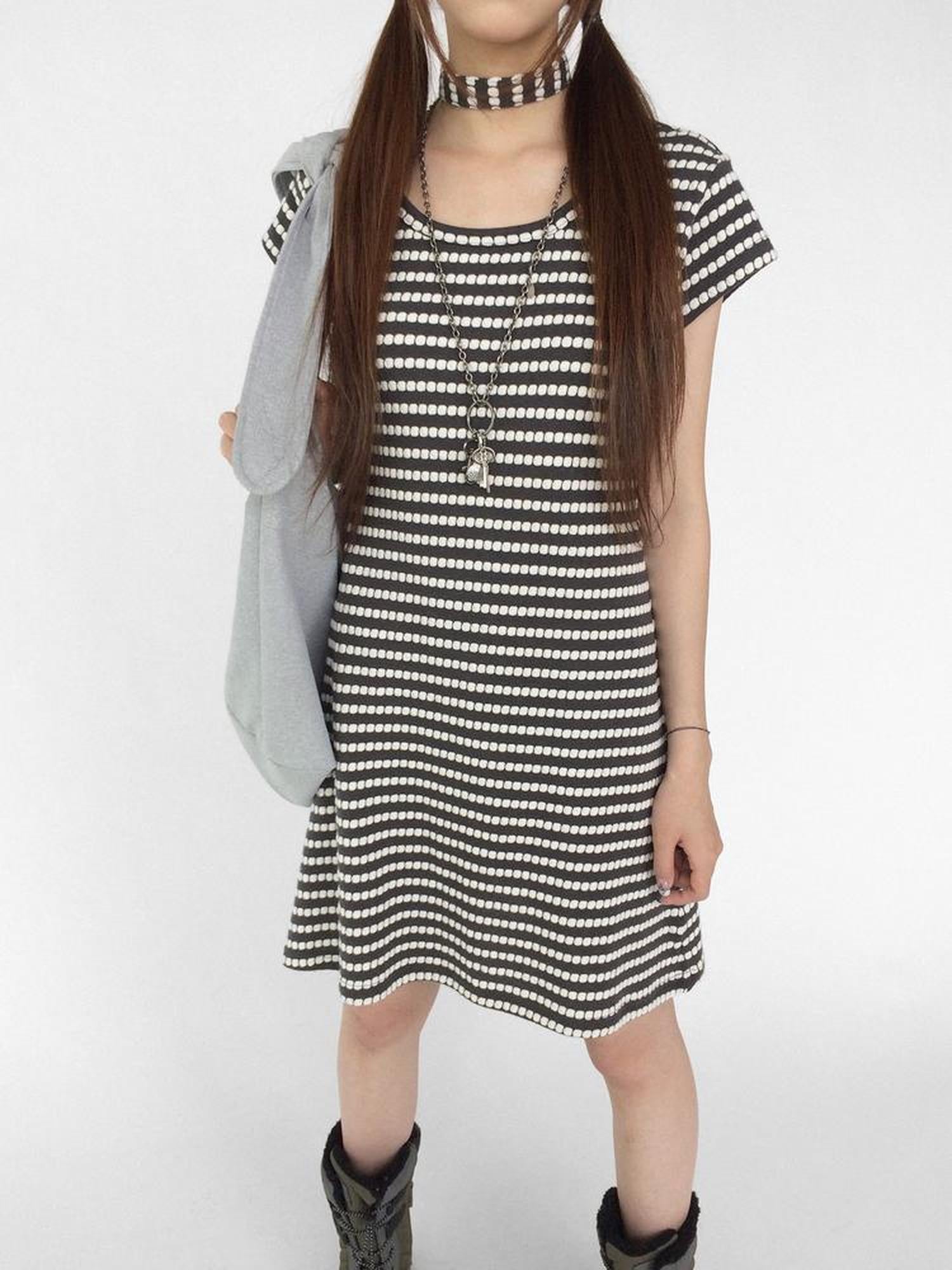 innomoood Textured Stripe Tie Front A Line Knit Dress With Flutter Sleeves