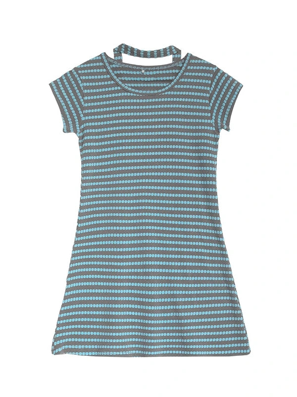 Textured Stripe Tie Front A Line Knit Dress With Flutter Sleeves