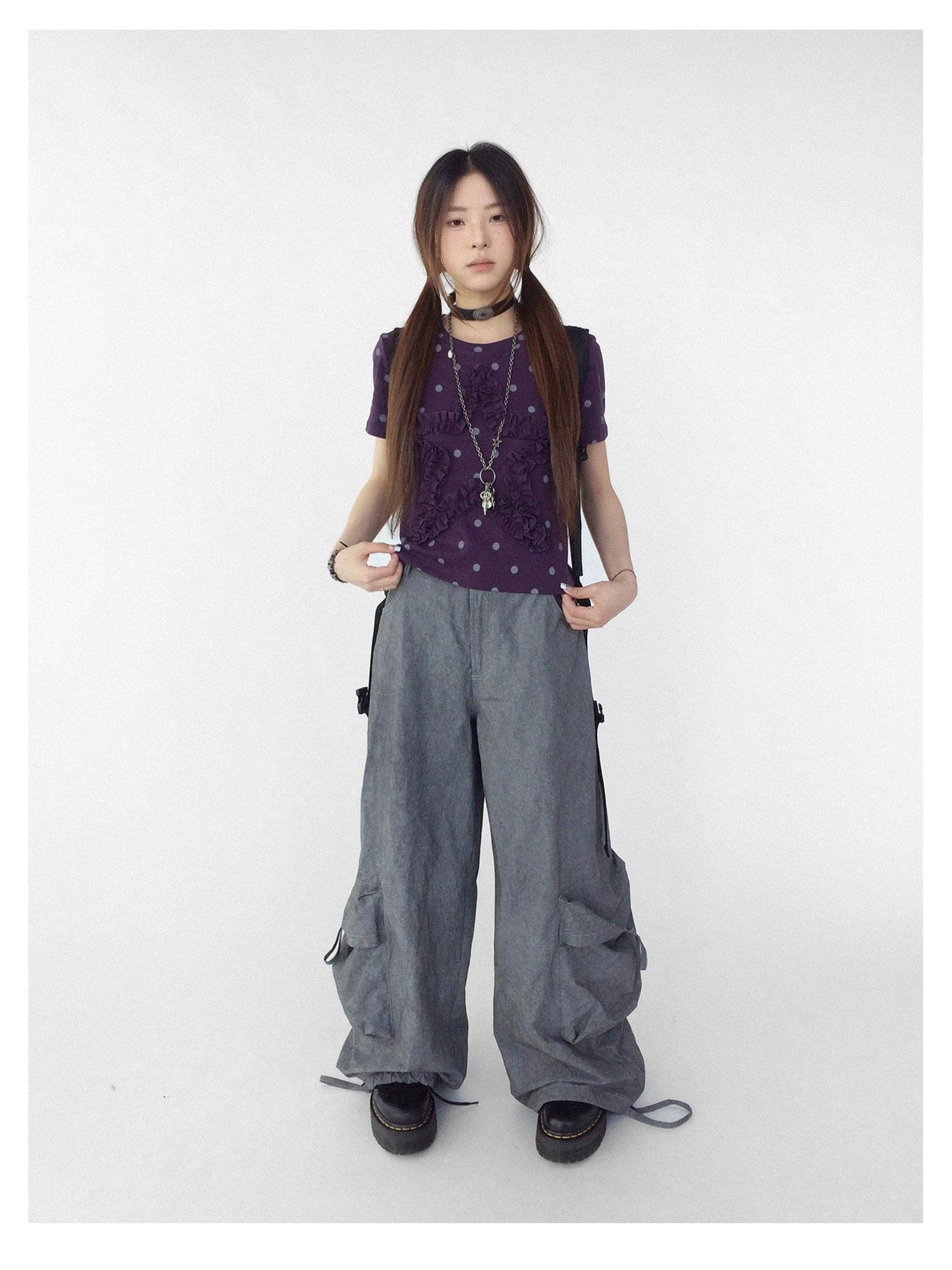 innomoood Textured Washed Cotton Cargo Joggers With Drawstring Waist