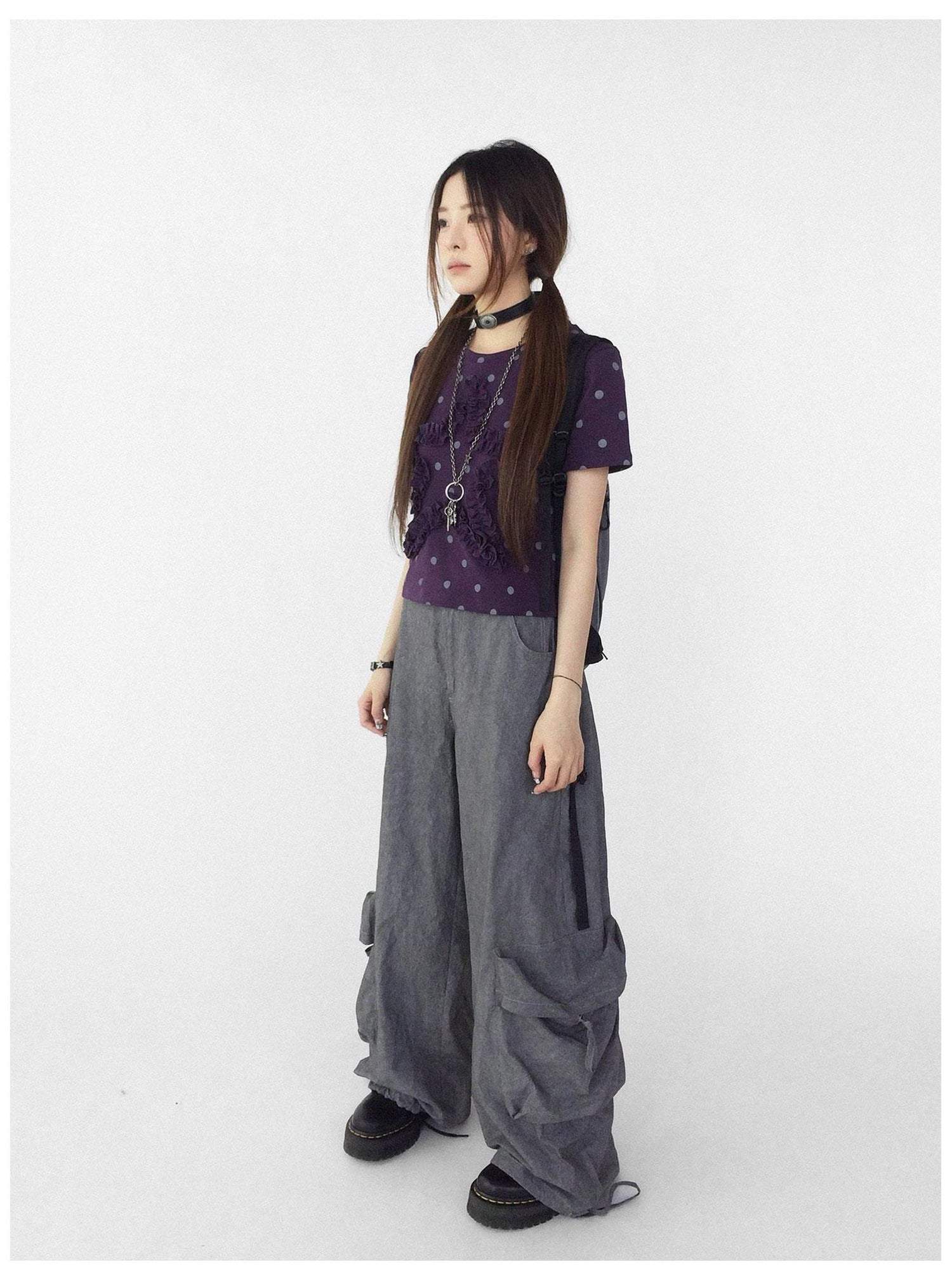 innomoood Textured Washed Cotton Cargo Joggers With Drawstring Waist