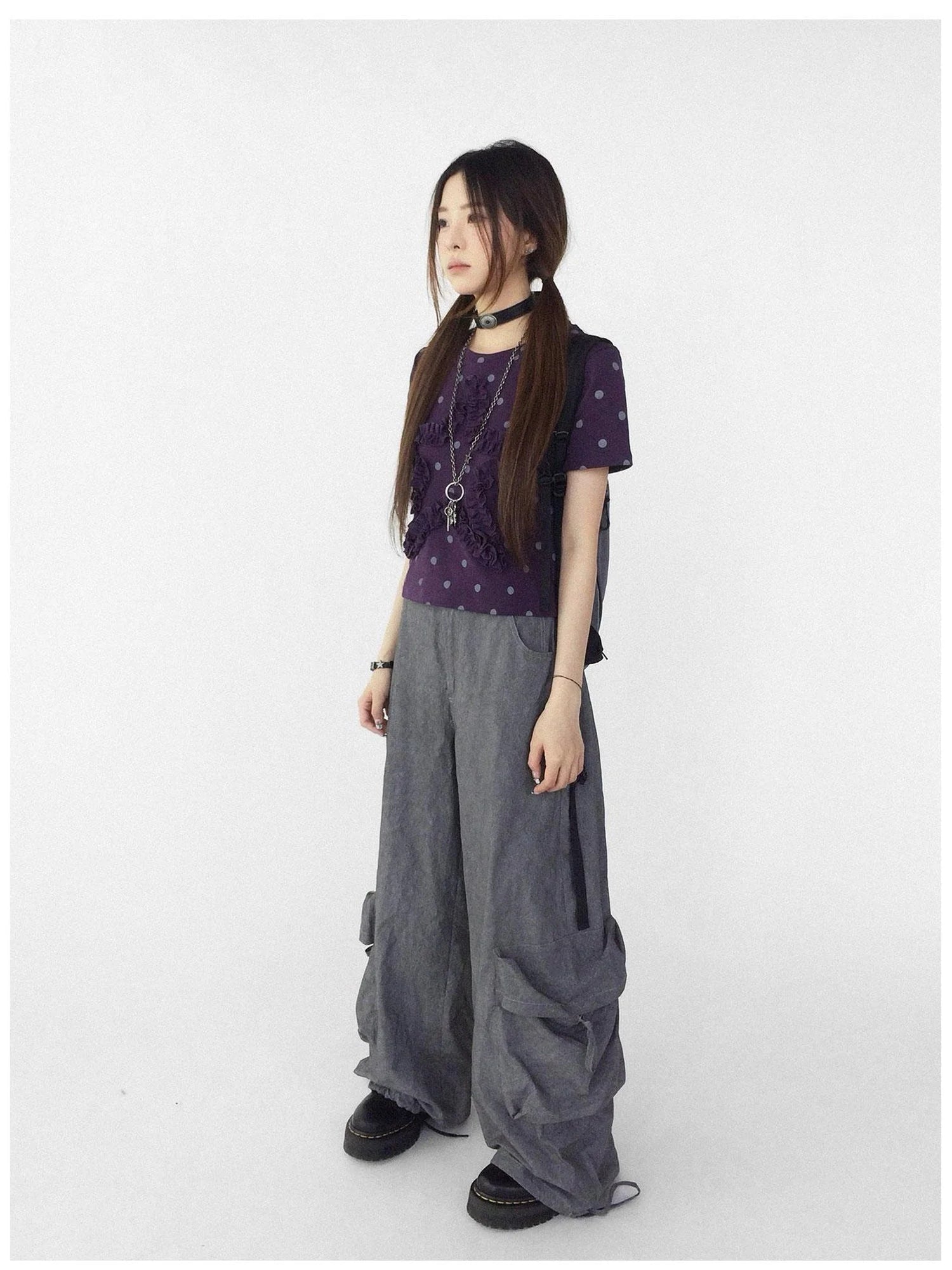 Textured Washed Cotton Cargo Joggers With Drawstring Waist